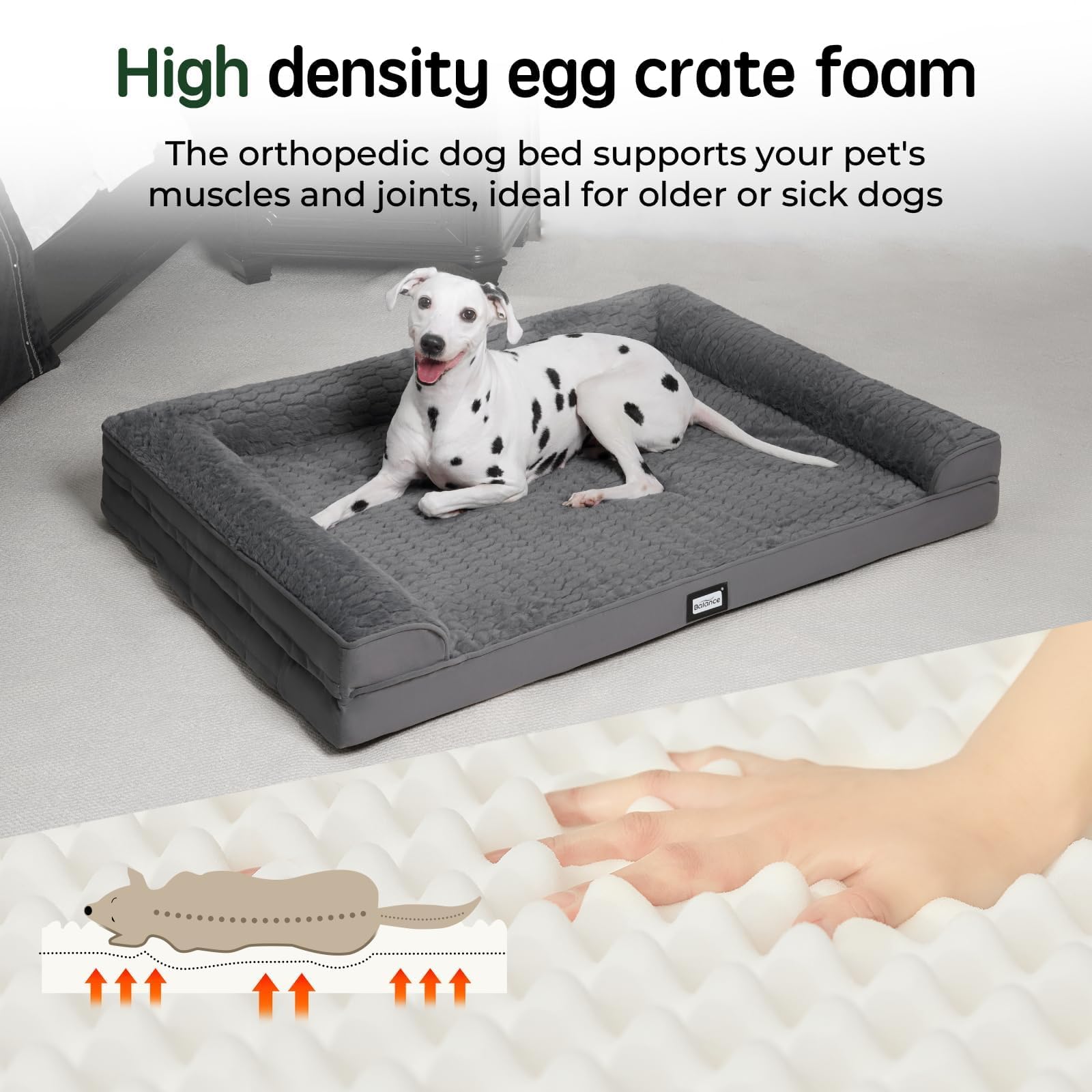 **Orthopedic Dog Bed for Large Dogs - Washable & Waterproof Pet Sofa with Egg Crate Foam - Grey - Perfect for Joint Pain Relief & Comfortable Sleeping in Living Room or Bedroom**