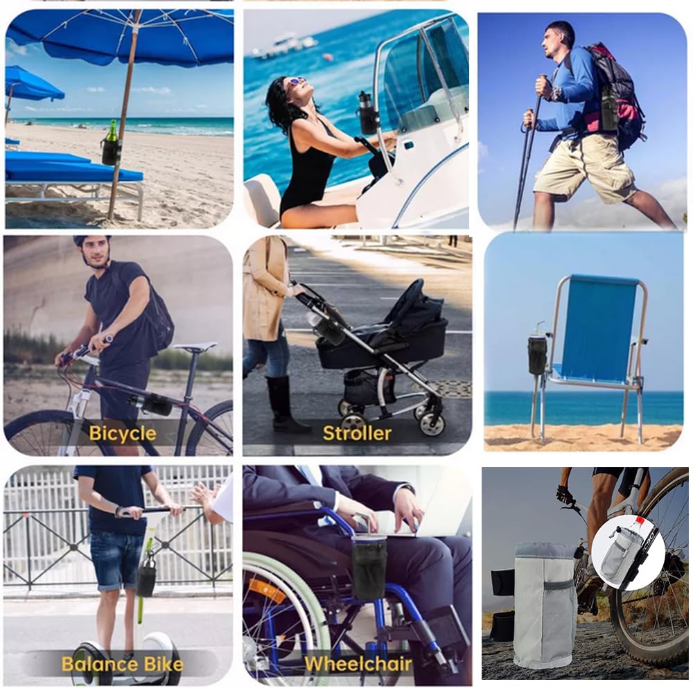 Universal Bike Cup Holder - Water Bottle Holder for Scooters, Wheelchairs & Golf Carts - with Net Pocket & Lock - Perfect for Outdoor Activities