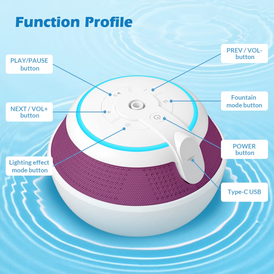 Foifope Floating Bluetooth Speaker - Waterproof Wireless Pool Speaker with LED Lights for Hot Tubs, Showers, Bathrooms & Outdoor Use | Portable Shower Speaker for Kids & Adults (Pink)