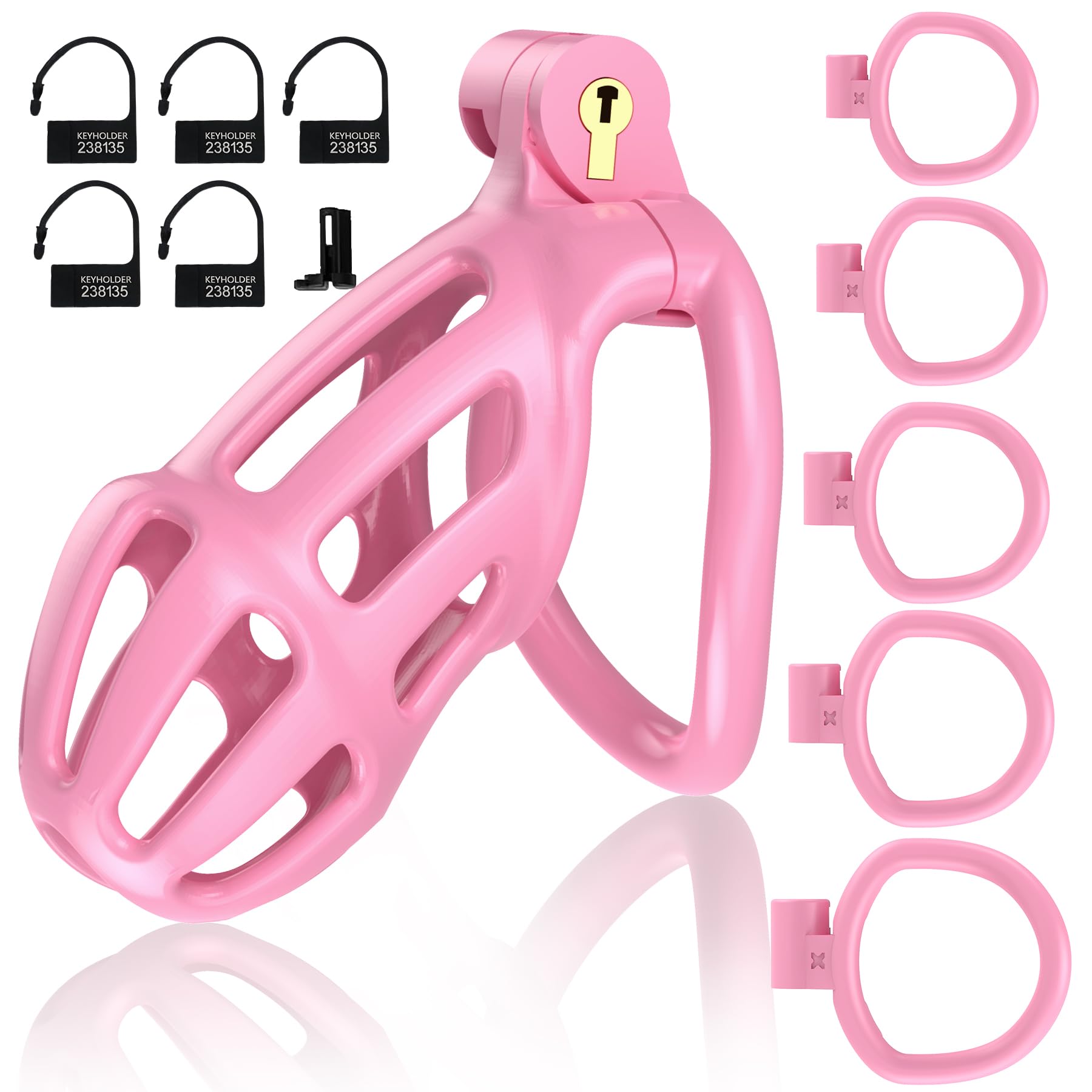 3D Printed Male Chastity Cage - Lightweight Cock Cage with 5 Adjustable Rings for Erection Control | BDSM Bondage Device for Men | Perfect for Couples Play, Keyholding & Long-Term Wear