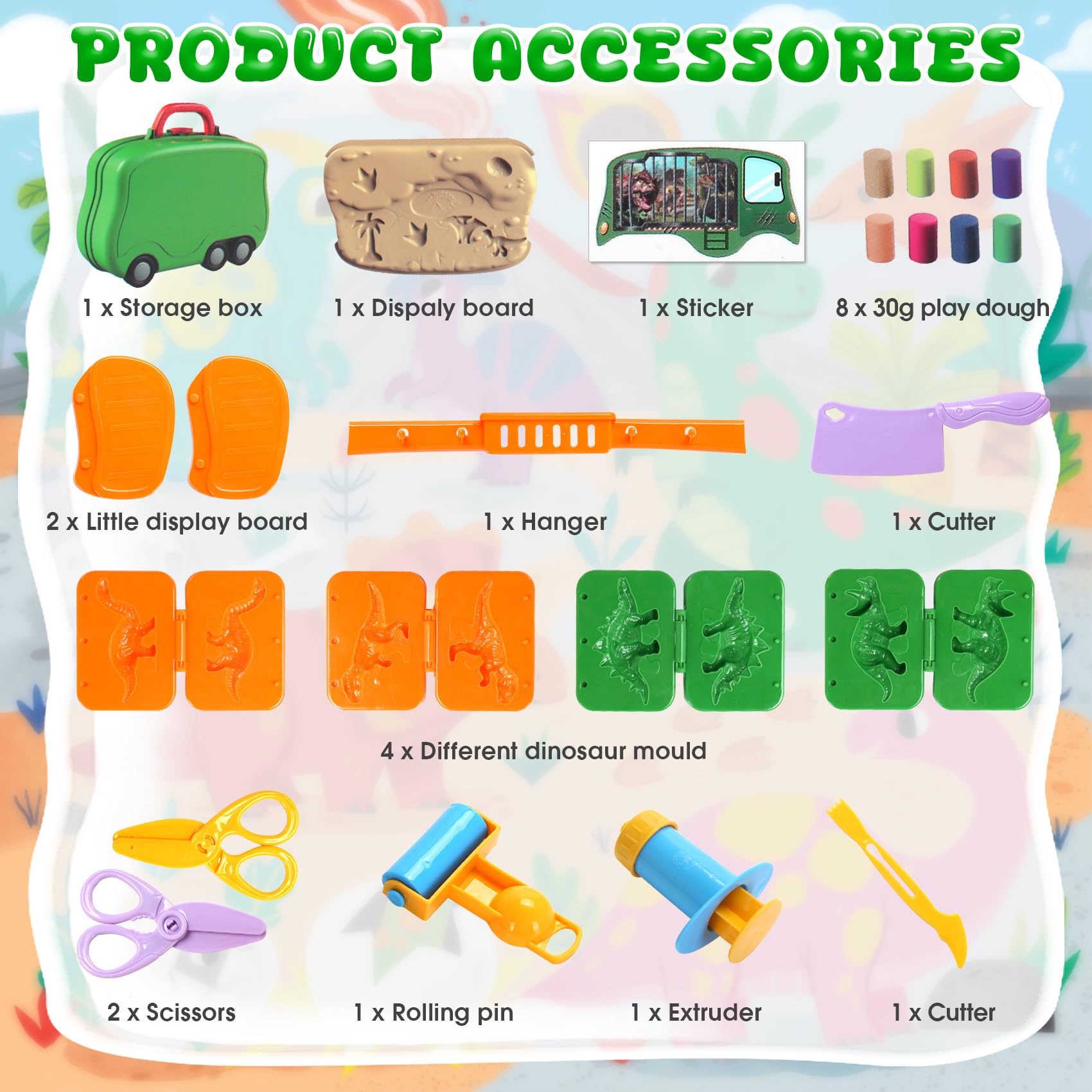 DIY Play Dough Dinosaur Toys Kit - 24-Piece Clay Pretend Play Set with Molds & Portable Storage Case - Creative Educational STEM Toys for Kids Ages 3-8 - Perfect for Birthday Gifts, Classroom Activities & Sensory Play