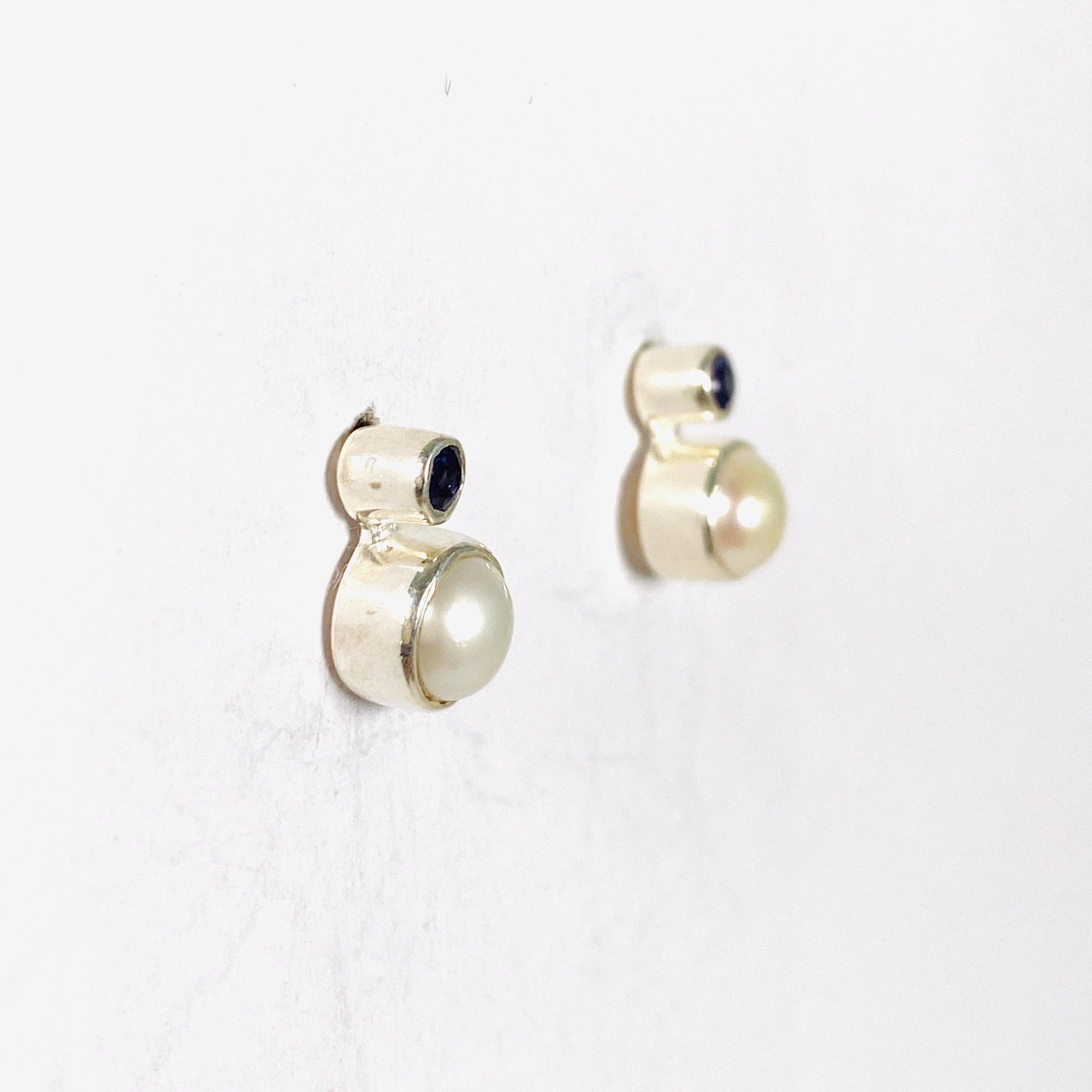Pearl and Iolite Stud Earrings S259 IO - Elegant Jewelry for Women, Perfect for Weddings, Parties & Everyday Wear