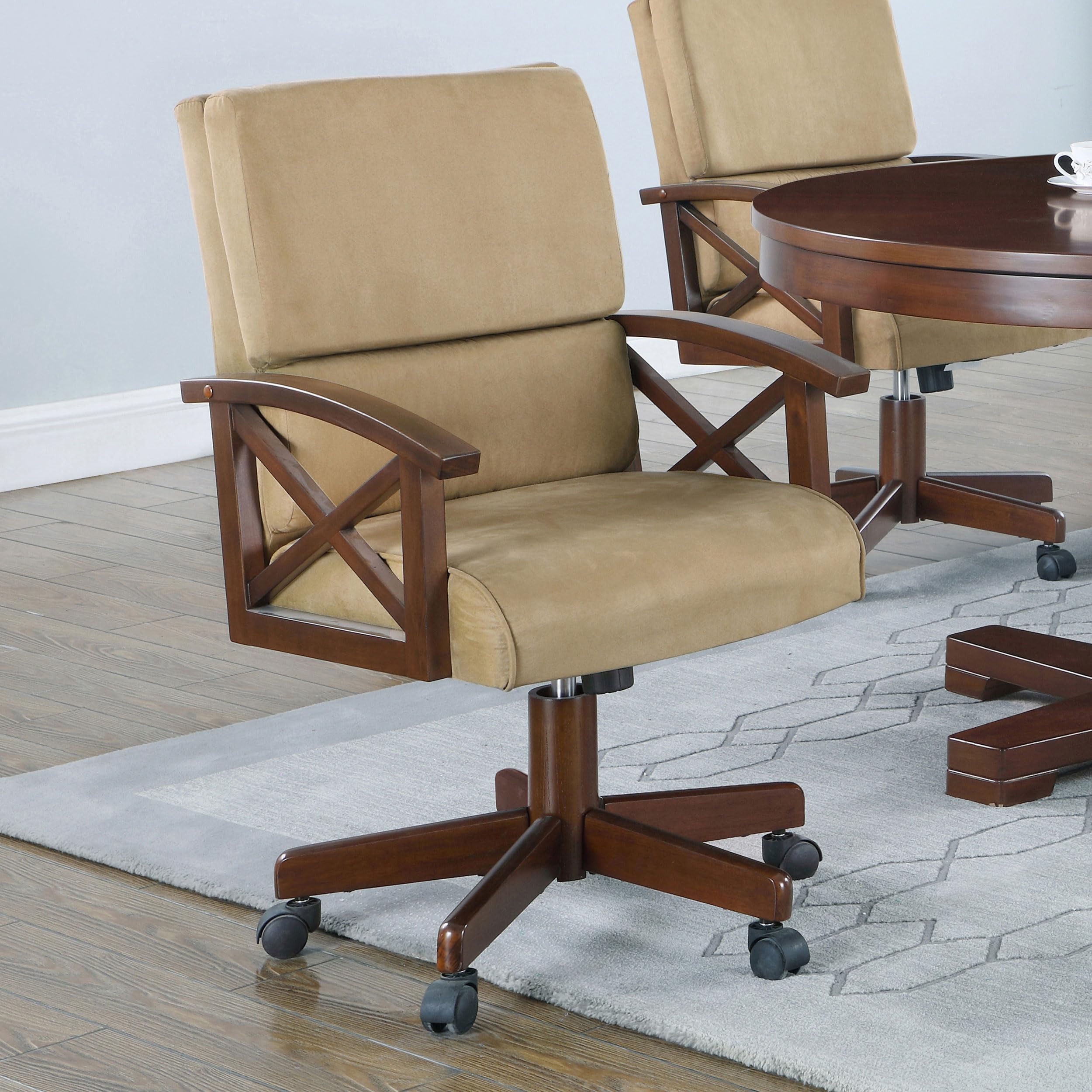 Coaster Home Furnishings Casual Gaming Chair with Oak Finish & Beige Upholstery - Perfect for Game Rooms, Home Theaters & Office Spaces