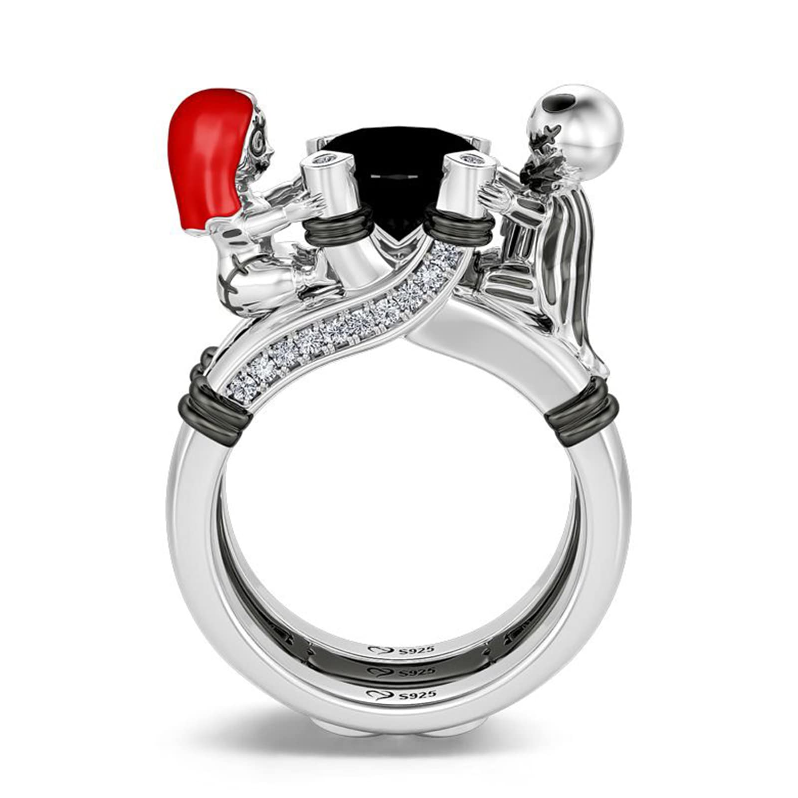Jeulia Sterling Silver Skull Couple Ring - Hug Me Magic of Love Round Cut Engagement Band for Women, Wife, Girlfriend - Perfect for Wedding, Anniversary, Christmas & Birthday Gifts (Includes Jewelry Box) | Gothic Romance Jewelry for Couples & Alternative Style Lovers
