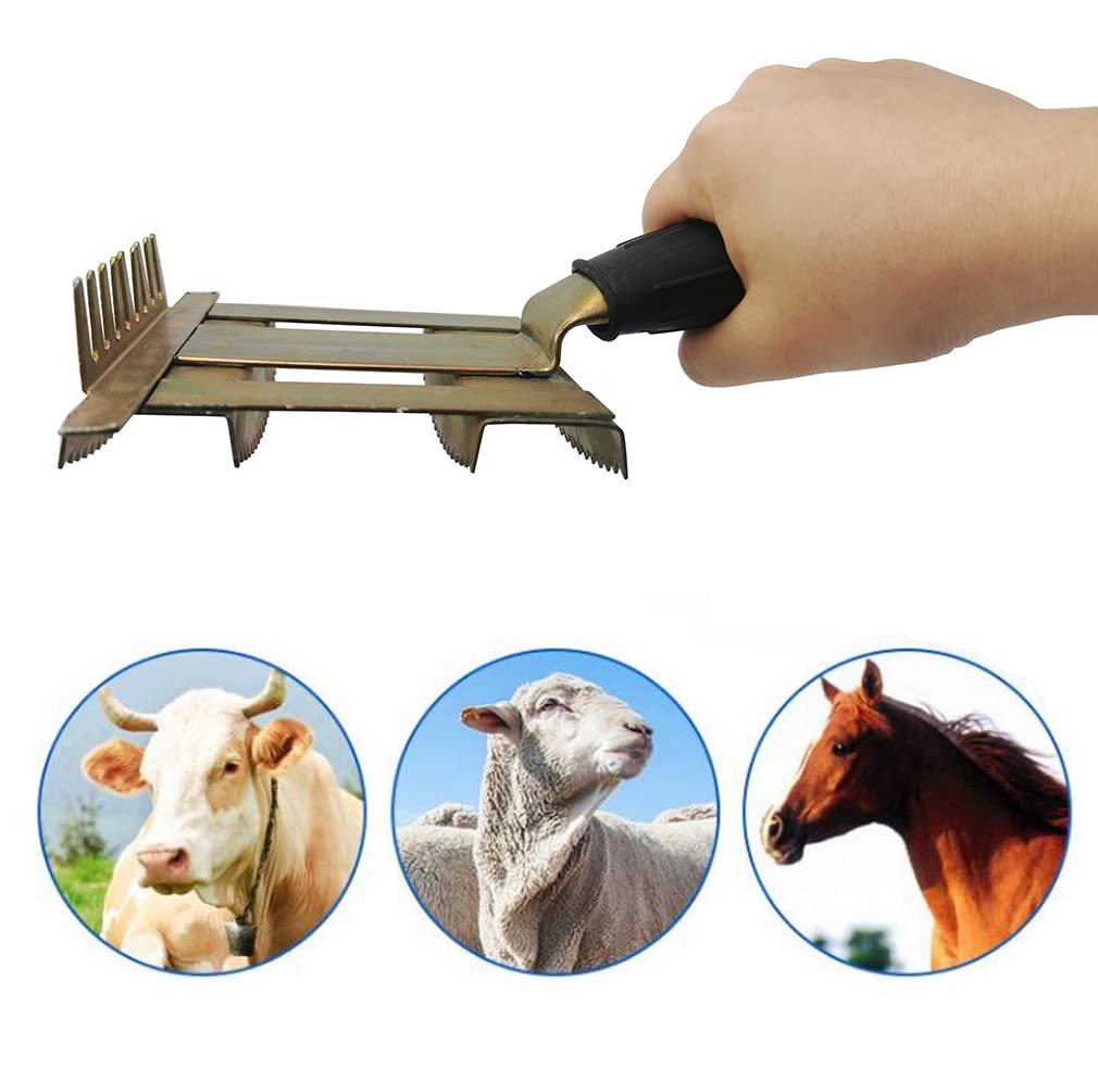 Premium Metal Livestock Shedding Comb - Heavy Duty Cattle Grooming Brush for Horses, Cows, Sheep & Bulls - 7.87