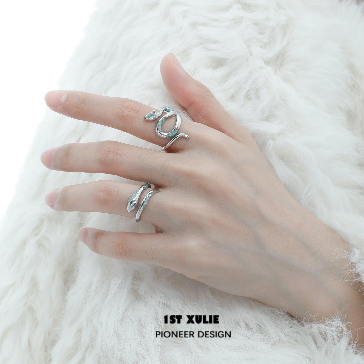 Frozen Serpent Girl Spiral Snake S925 Sterling Silver Adjustable Opening Ring for Women - Gothic Jewelry, Witchy Accessories, Perfect for Halloween Costumes & Dark Fashion Lovers