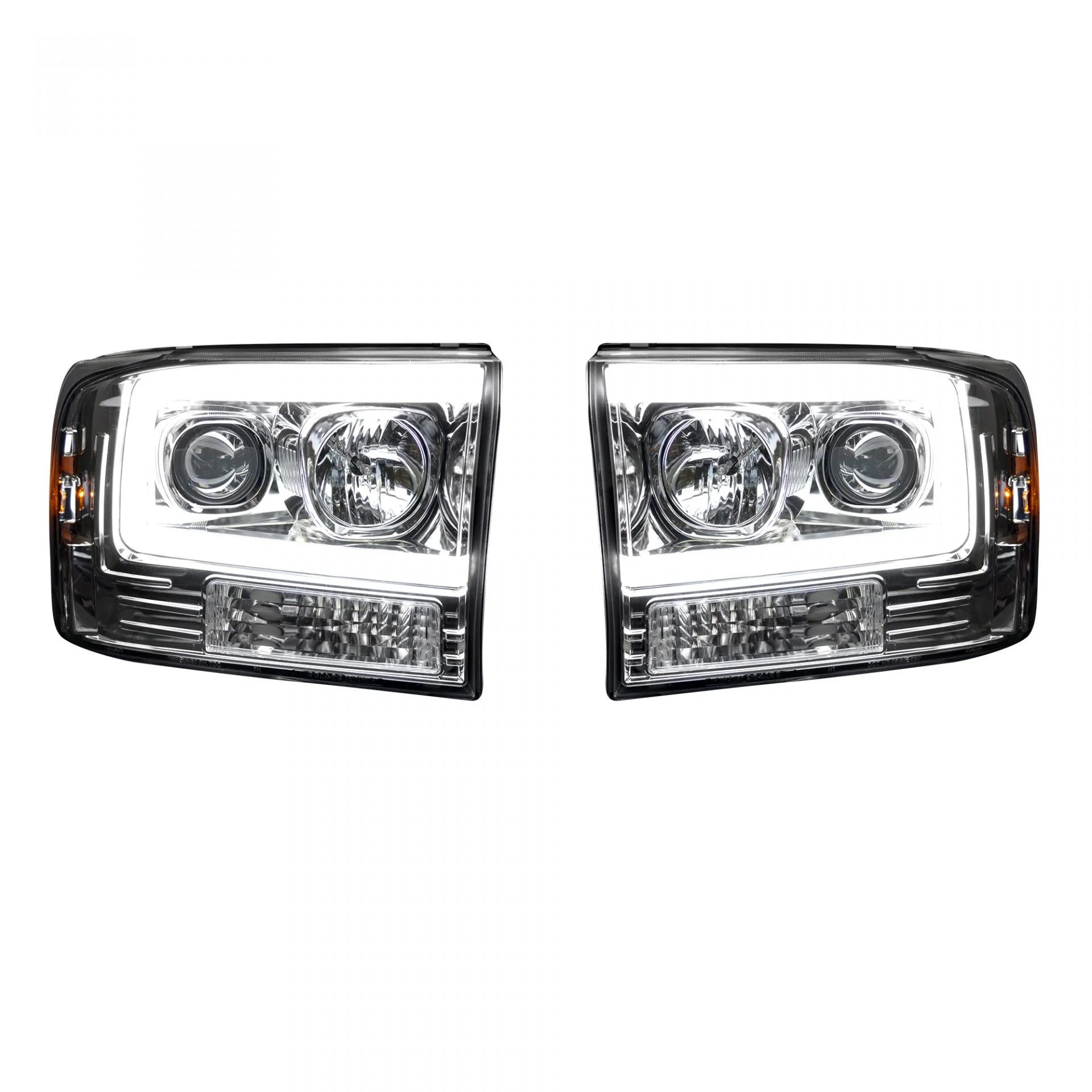 Ford Super Duty 1999-2004 Projector Headlights with OLED Halos & DRL - Clear/Chrome Style for Enhanced Night Driving & Off-Road Visibility