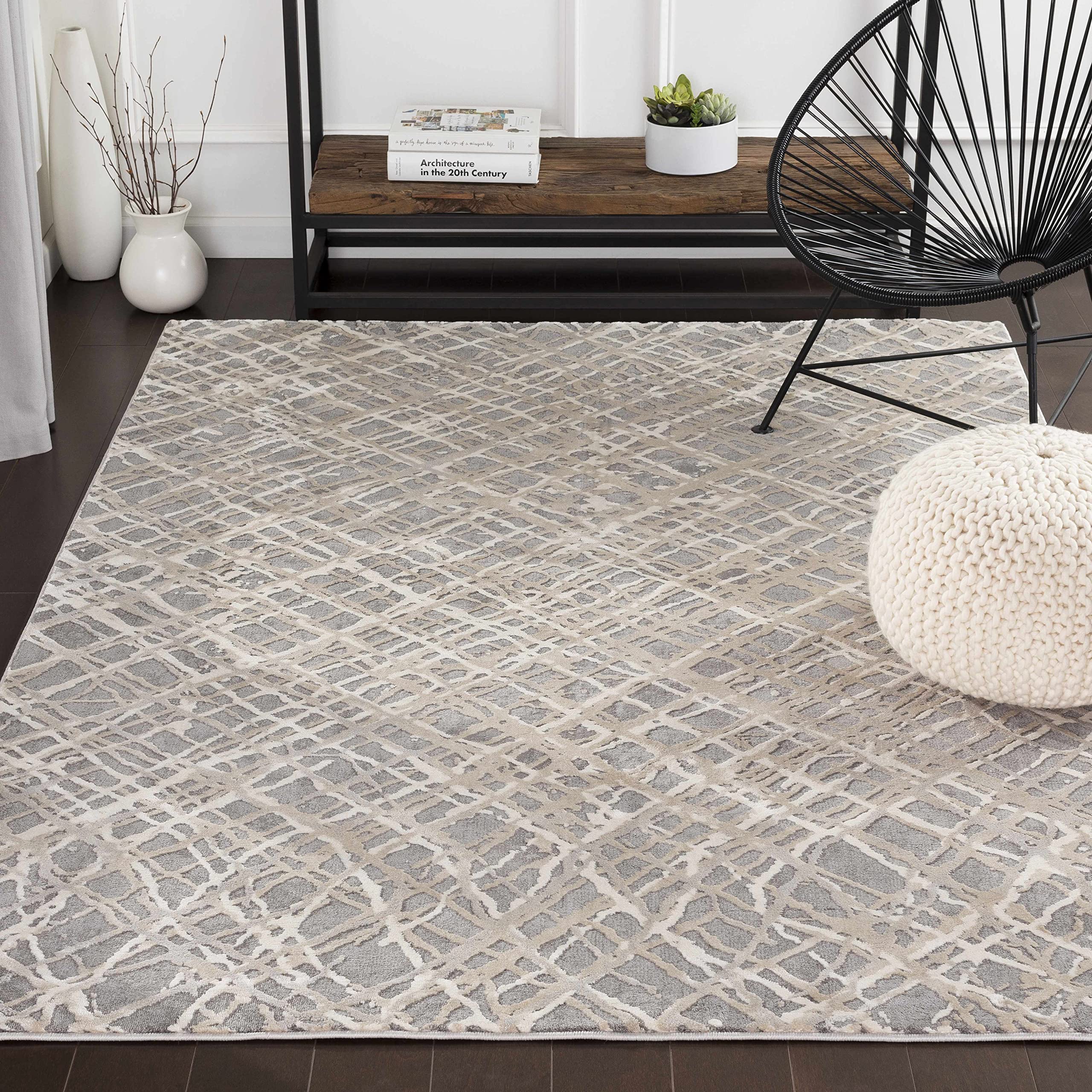 Modern Hauteloom Smock Area Rug for Living Room & Bedroom - Soft Gray & Beige 9' x 12'4