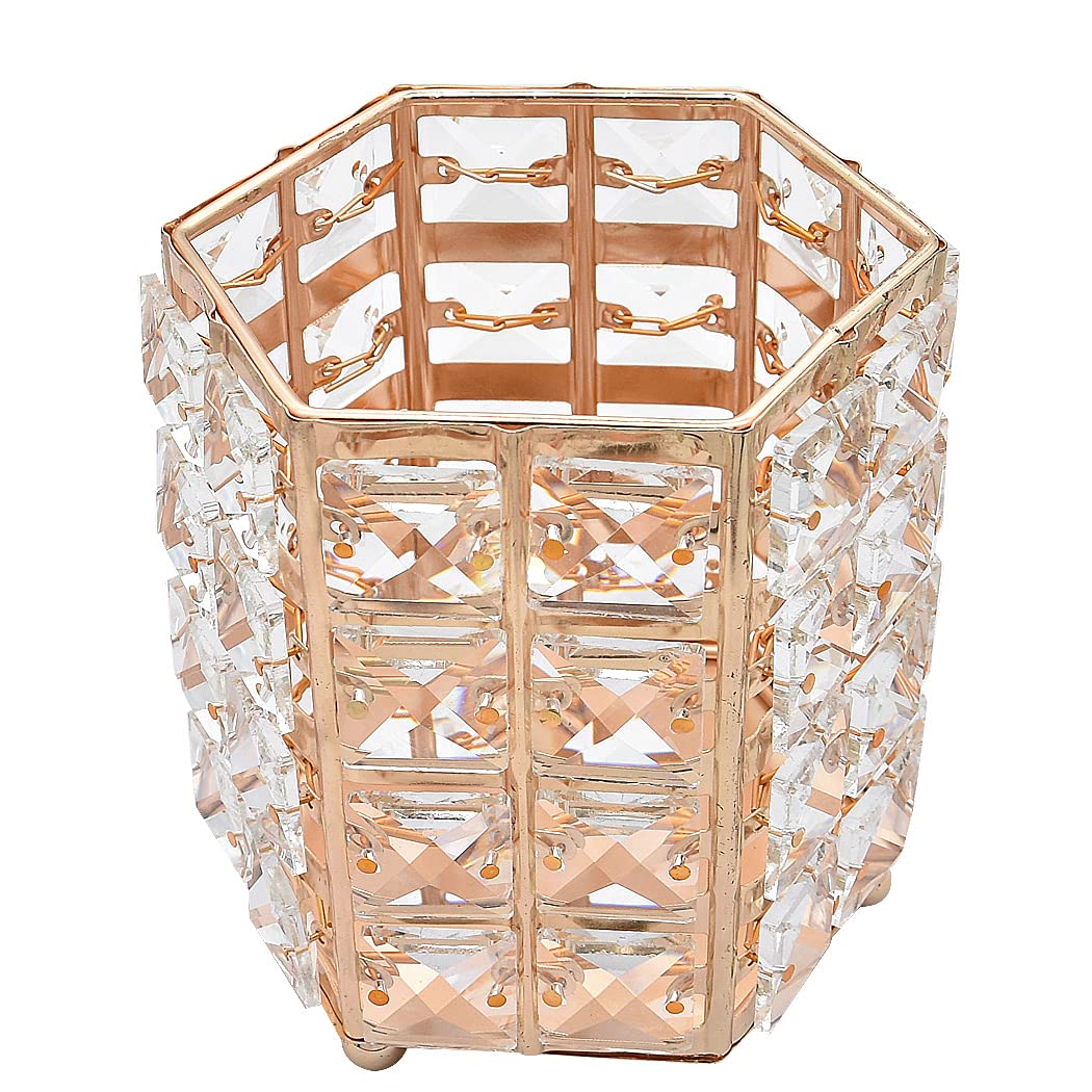 Handmade Crystal Makeup Brush Holder & Eyebrow Pencil Organizer - Hexagon Gold Cosmetic Storage for Vanity, Bathroom, Office Desk | Perfect for Makeup Artists & Beauty Enthusiasts