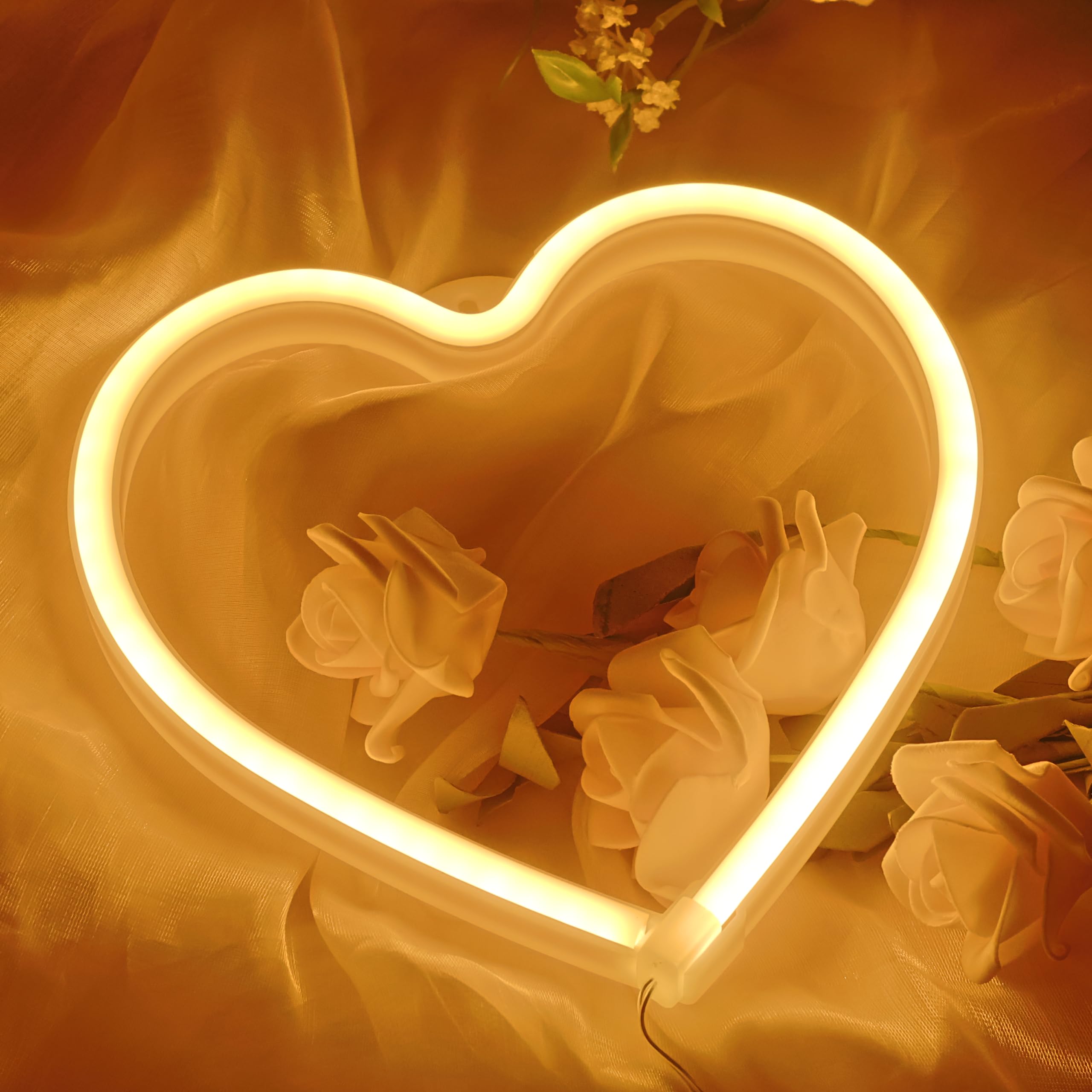 Hinittey LED Neon Sign - Love Heart Shape with Warm Yellow Light, USB Powered Wall Decor for Bedroom, Living Room, Wedding, Birthday Party Gifts for Boys, Girls, Kids & Adults | Romantic Home Lighting for Valentine's Day, Christmas & Special Occasions