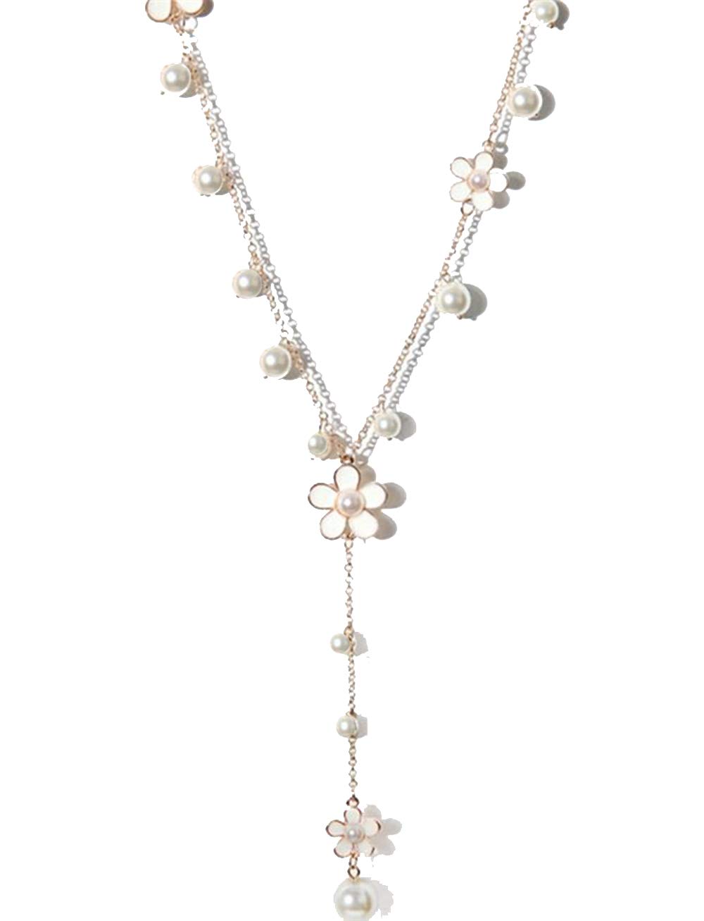 Elegant Yellow Chimes Long Chain Necklace with Floral Pearl Pendant for Women and Girls - Perfect for Weddings, Parties & Everyday Fashion Accessories