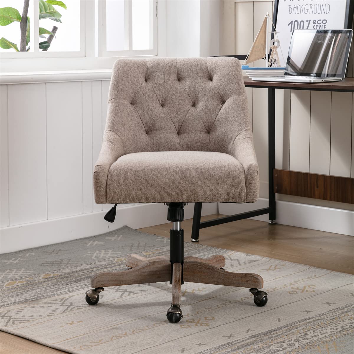Ergonomic Swivel Office Chair with Adjustable Height & Smooth Casters - Modern Tufted Back Computer Desk Chair for Home Office, Gaming & Living Room - Comfortable Brown Task Chair for Long Work Sessions & Relaxation
