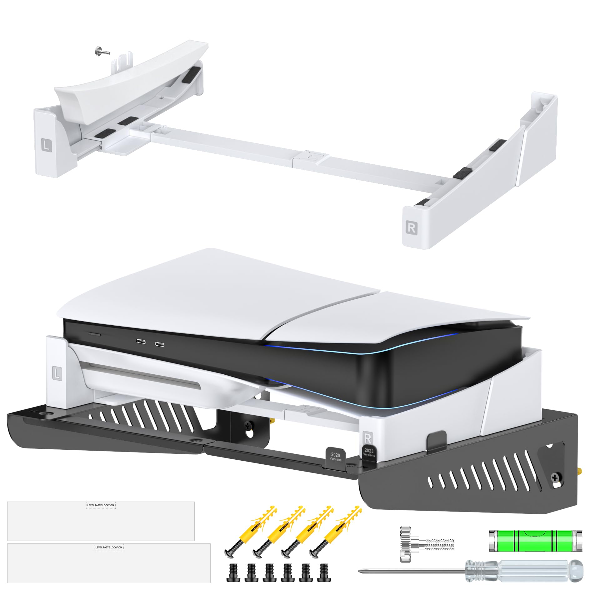 Upgraded PS5 / PS5 Slim Wall Mount Kit - Horizontal Floating Shelf for PS5 Disc & Digital Edition | Stable Screw Fixing Accessories | Perfect for Gaming Room, Bedroom & Small Space Organization