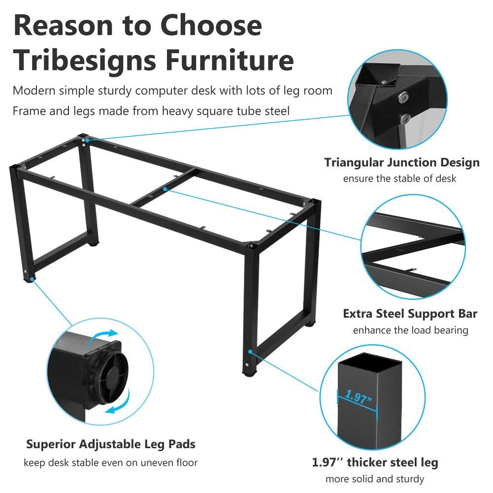 Tribesigns 63 Inch Modern Computer Desk - Large Office Desk with Black Metal Frame, Sturdy Writing Table for Home Office, Study & Workstation | Perfect for Small Spaces, Gaming & Remote Work
