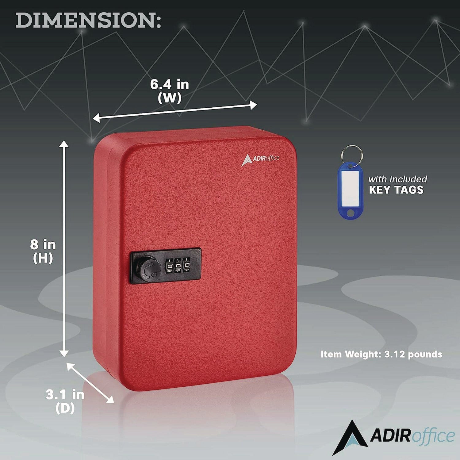 AdirOffice Heavy Duty Steel Key Cabinet with Combination Lock - 30 Key Capacity, 6.4