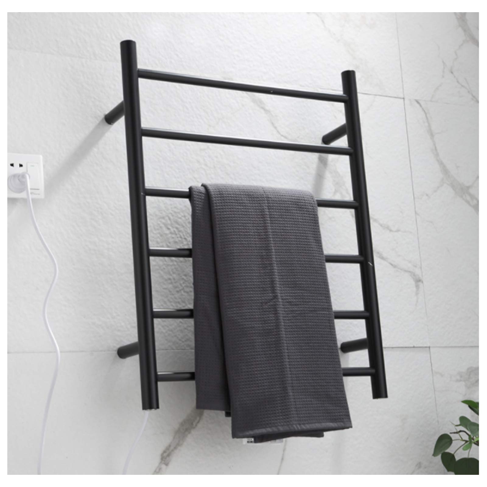 Black 6-Bar 304 Stainless Steel Electric Heated Towel Rack & Clothes Dryer - Energy Efficient Wall Mounted Bath Towel Warmer (Hardwired) | Perfect for Bathrooms, Spas, and Laundry Rooms to Keep Towels Warm & Dry