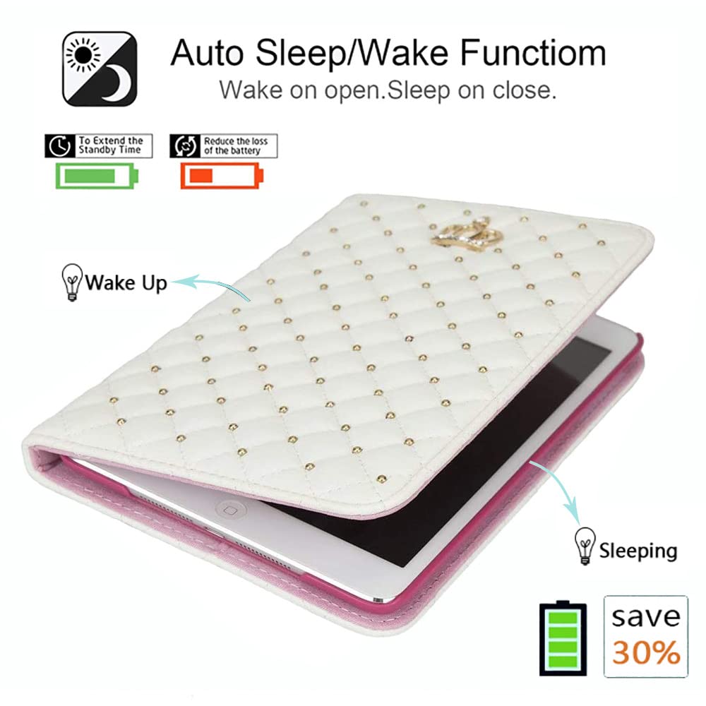 Topwin Bling Crown Design PU Leather Case for iPad 9.7 (2017/2018 5th/6th Gen) & iPad Air 2/Air - Rose Red | Elegant Shockproof Cover with Auto Sleep/Wake | Perfect for Work, School & Travel Protection