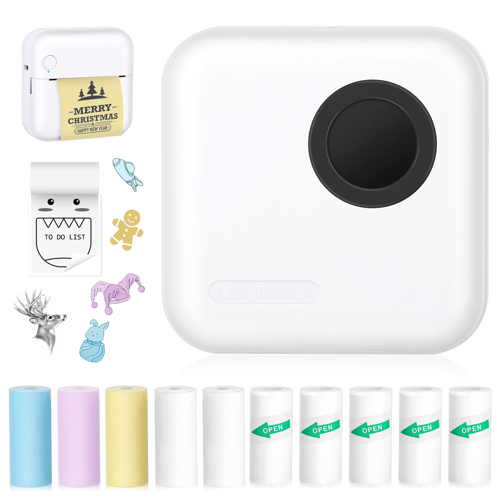 Mini Bluetooth Thermal Sticker Printer with 10 Rolls Paper - Portable Label Maker for Photos, Receipts, Notes & Lists - Perfect Gift for Kids & Students - Compatible with iOS & Android - Great for Home, Office & School Projects