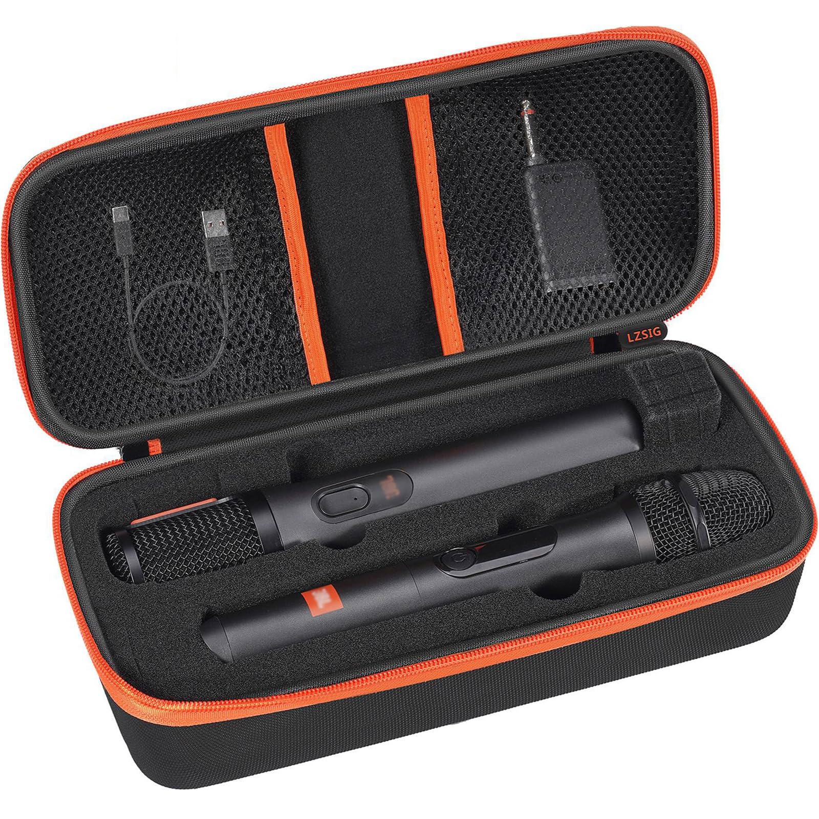 JBL Wireless Microphone Case with Pre-Cut Foam - Travel Storage Bag for Dual Handheld Partybox Mic, Receiver, Batteries & Adapter - Durable Black Protective Box for Karaoke, Live Performances & Outdoor Events