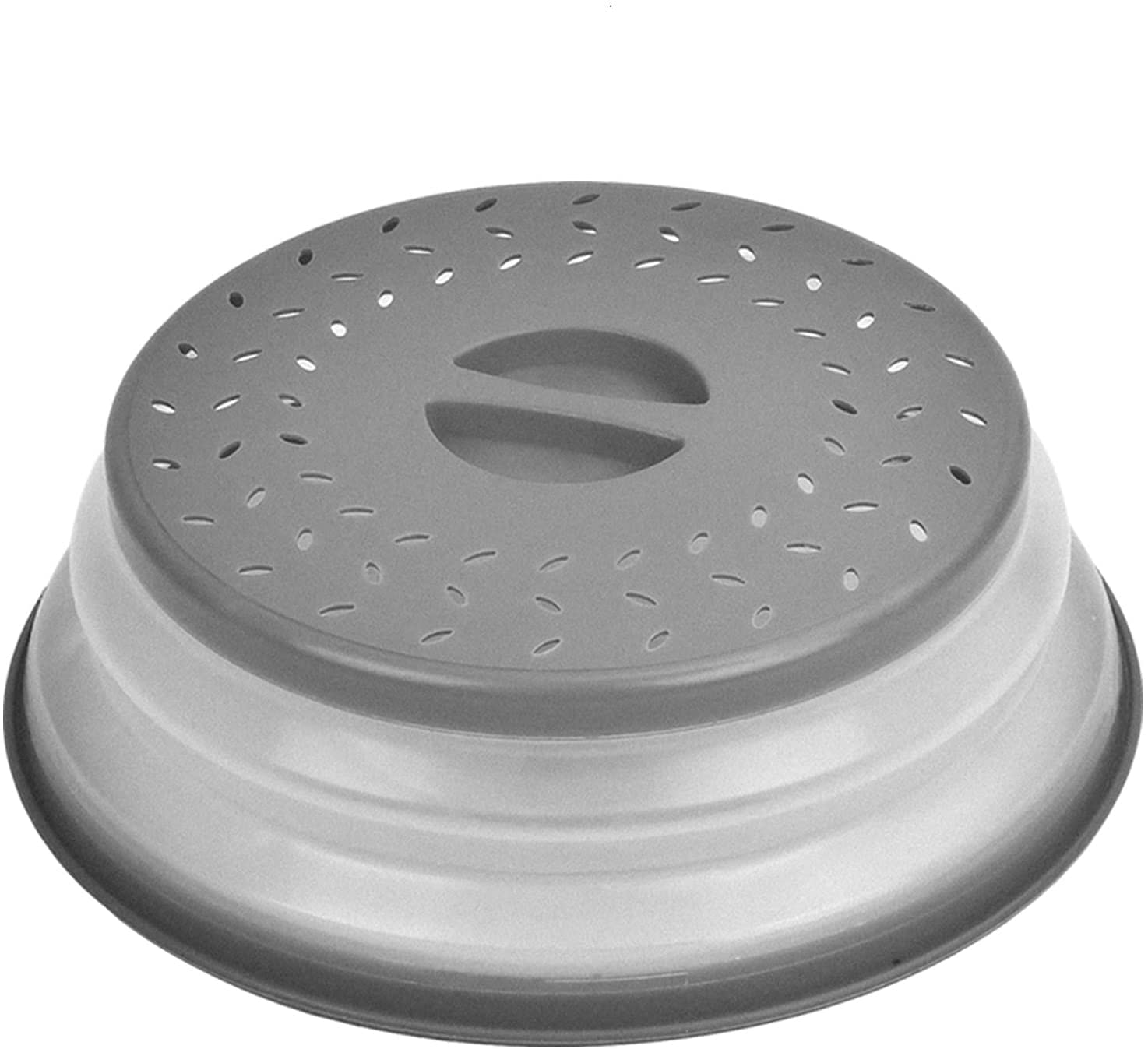 10.5 Inch Round Microwave Plate Cover with Steam Vents - Collapsible Splatter Proof Food Cover with Easy Grip Handle, Dishwasher Safe BPA-Free Silicone & Plastic by Polerce (Gray) - Perfect for Reheating Meals, Preventing Messes & Keeping Food Fresh