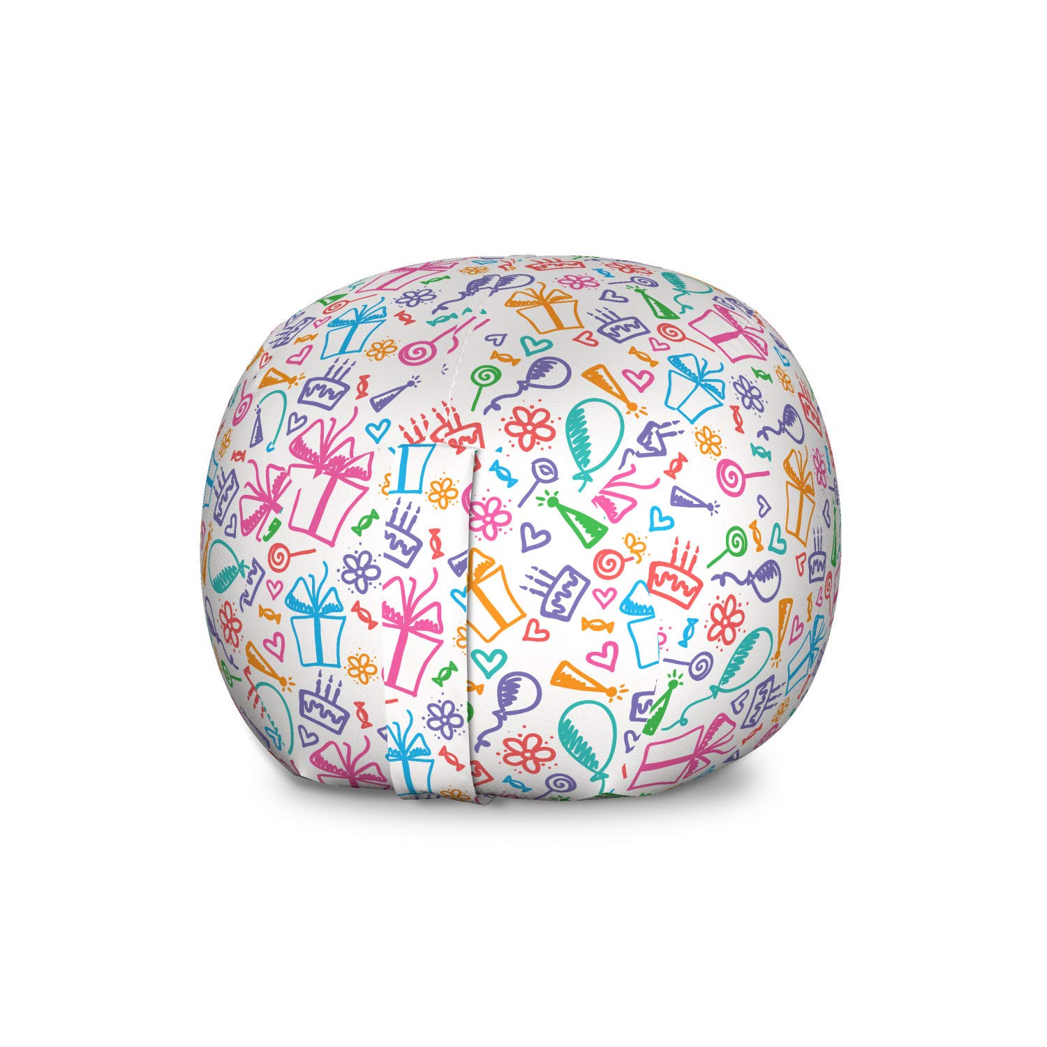 Ambesonne Birthday Toy Storage Bag Chair - Colorful Doodle Pattern Happy Celebration Theme, Large Washable Stuffed Animal Organizer for Kids Room, Playroom & Party Decor - Multicolor