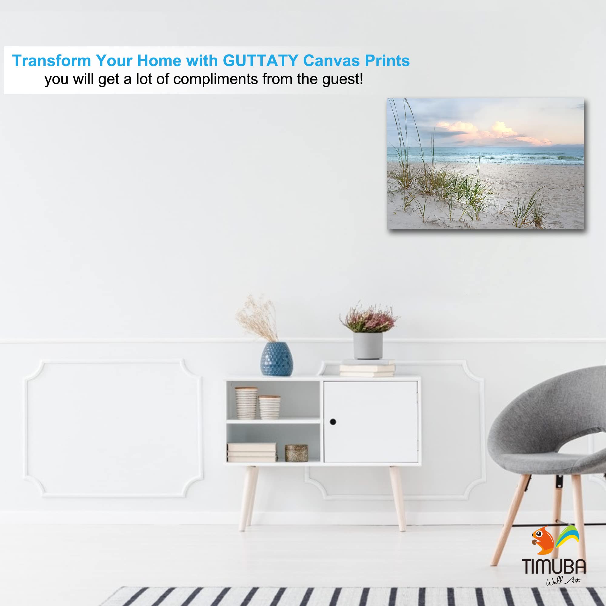 TIMUBA Beach Canvas Wall Art - 12x18 Inch Coastal Landscape Painting for Living Room & Bathroom Decor - Ocean Themed Wall Decor Perfect for Beach House, Vacation Homes & Coastal Interior Design