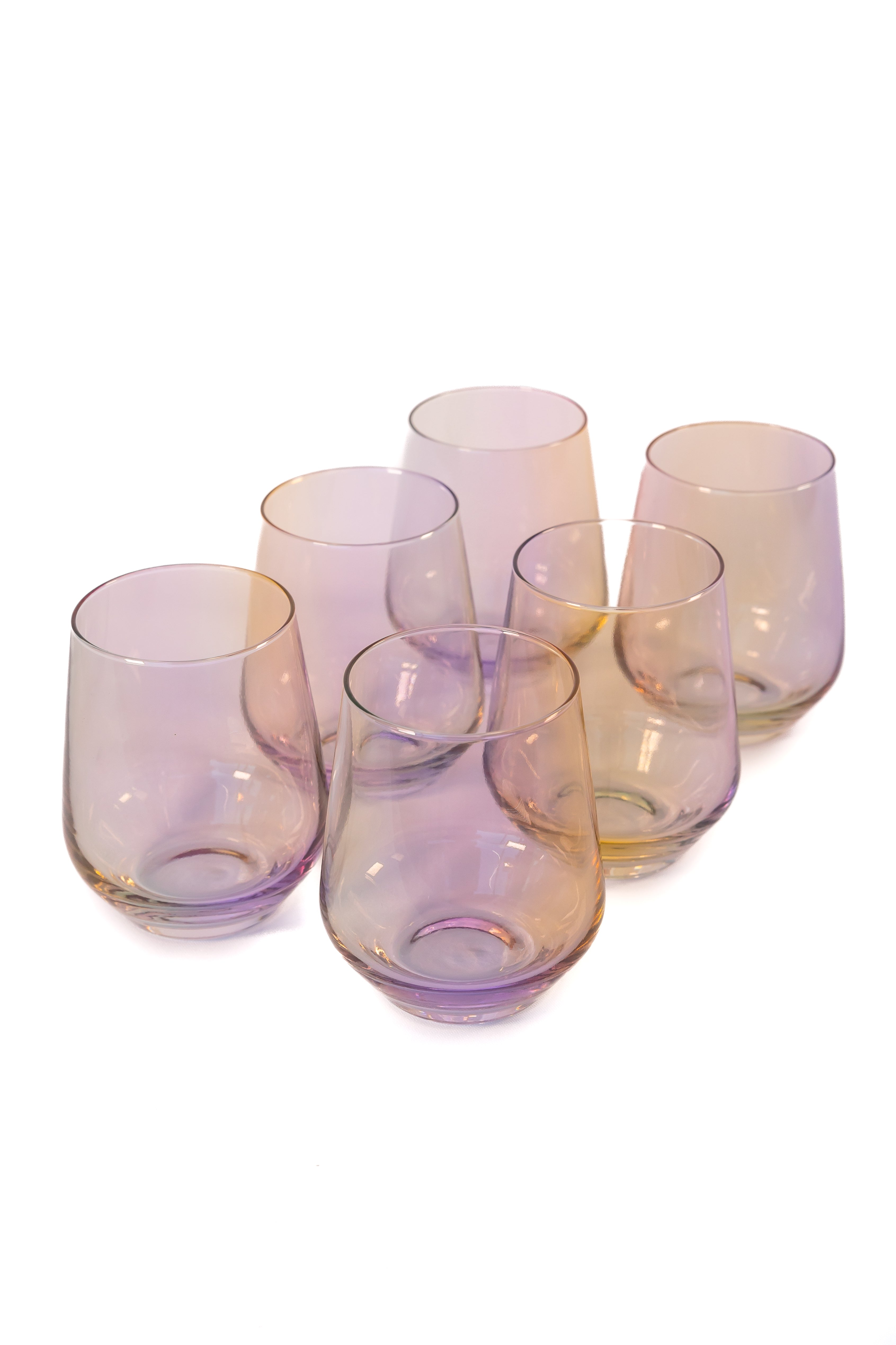 Estelle Iridescent Stemless Wine Glasses Set of 6 - Shatterproof & Elegant for Parties, Weddings, Home Bar Decor