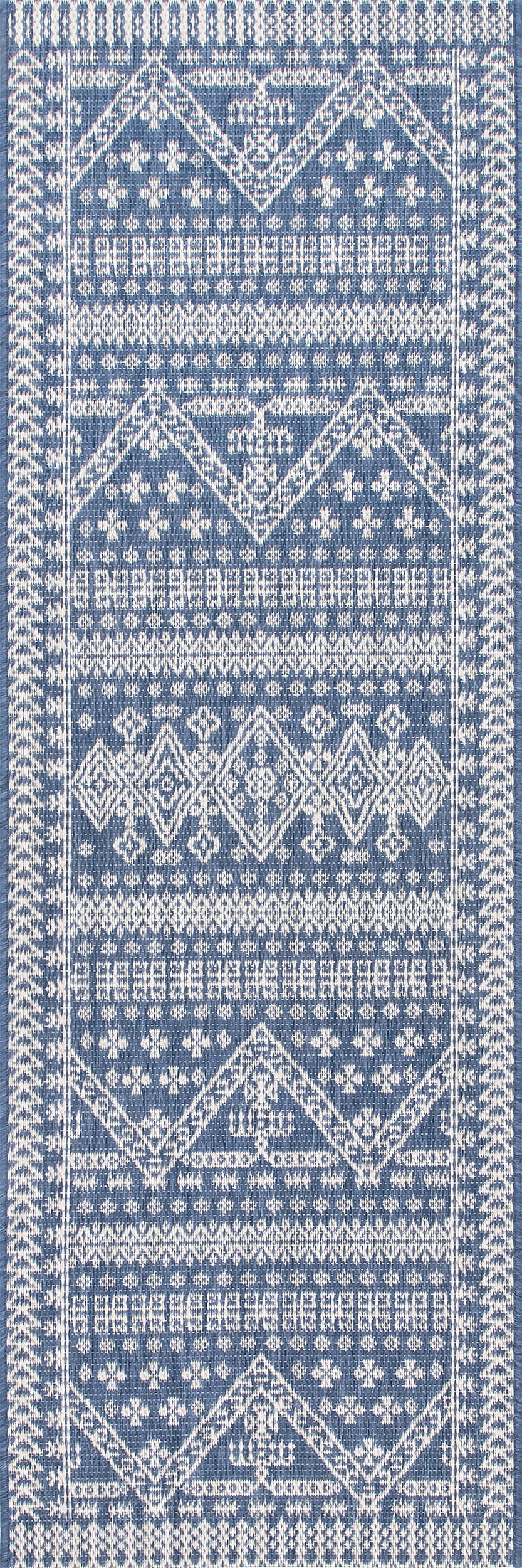 Luxury Diamond Bordered Indoor Outdoor Area Rug - Soft Blue Modern Design for Living Room, Bedroom, Patio & Deck Decor
