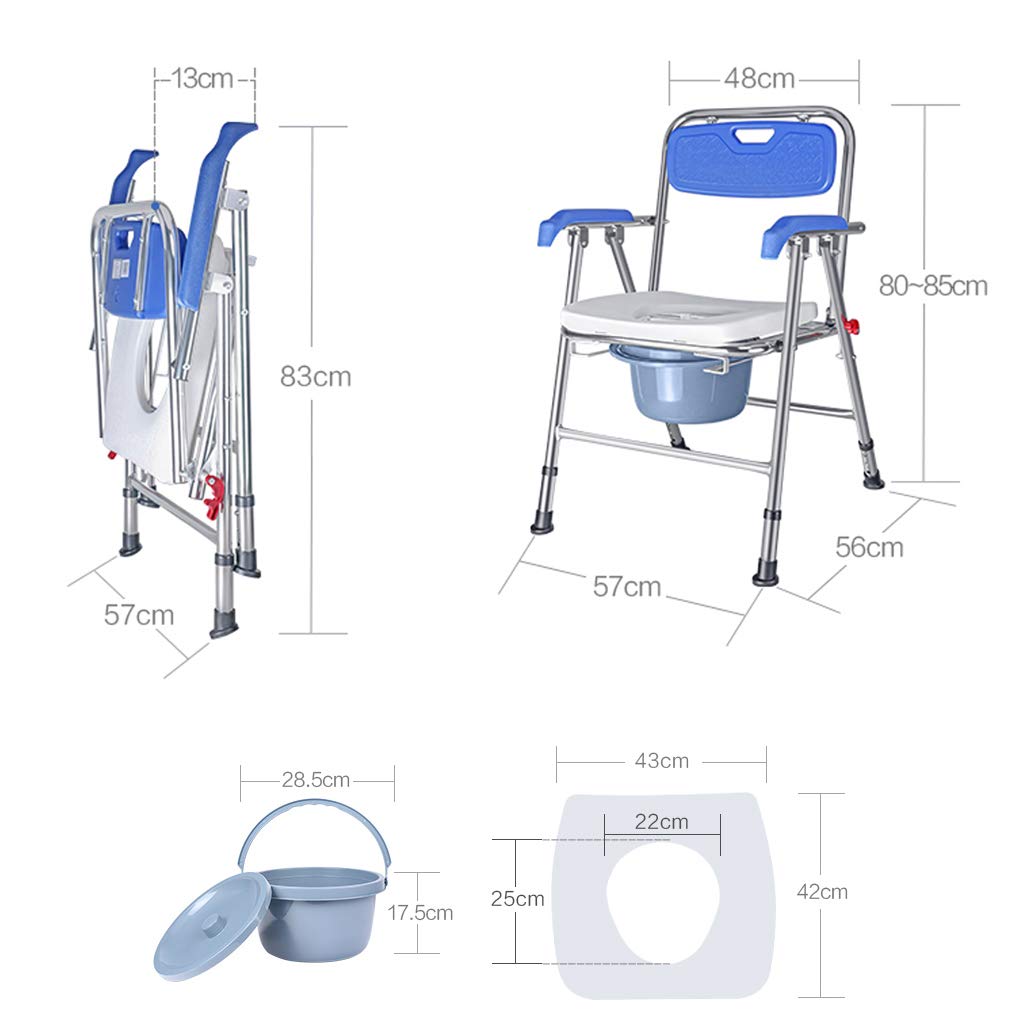 Portable Folding Commode Chair with Bucket & Lid - Adjustable Height Shower Toilet Seat for Elderly & Adults - Non-Slip Leg Pads & Safety Frame - Ideal for Home Care, Bathroom & Travel Use
