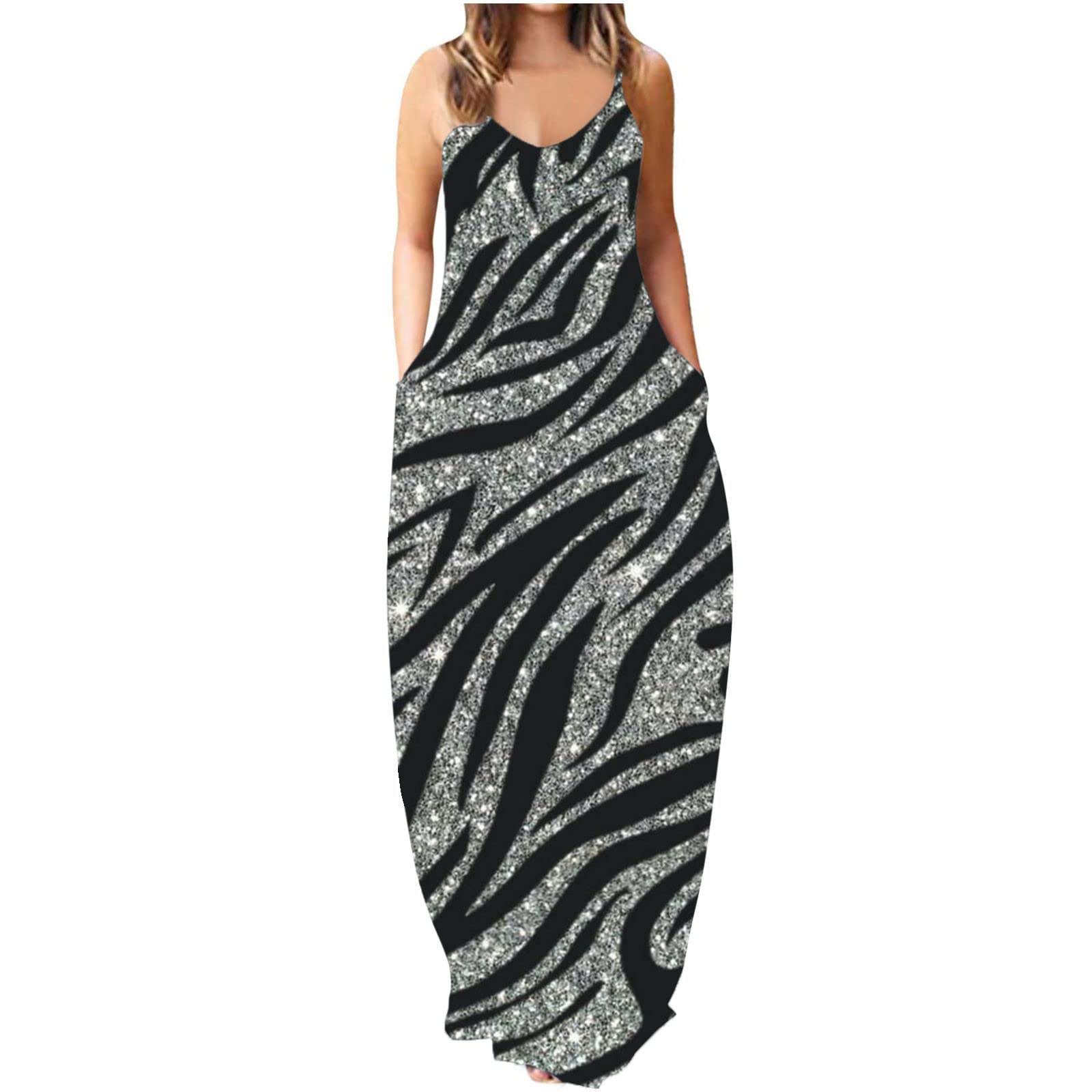 TARIENDY Women's Sequin Shiny Cocktail Dress - Summer Spaghetti Strap Sling Maxi Dress with Pockets for Wedding Guest, Party & Special Occasions | Perfect for Evening Events, Bridal Showers & Formal Gatherings