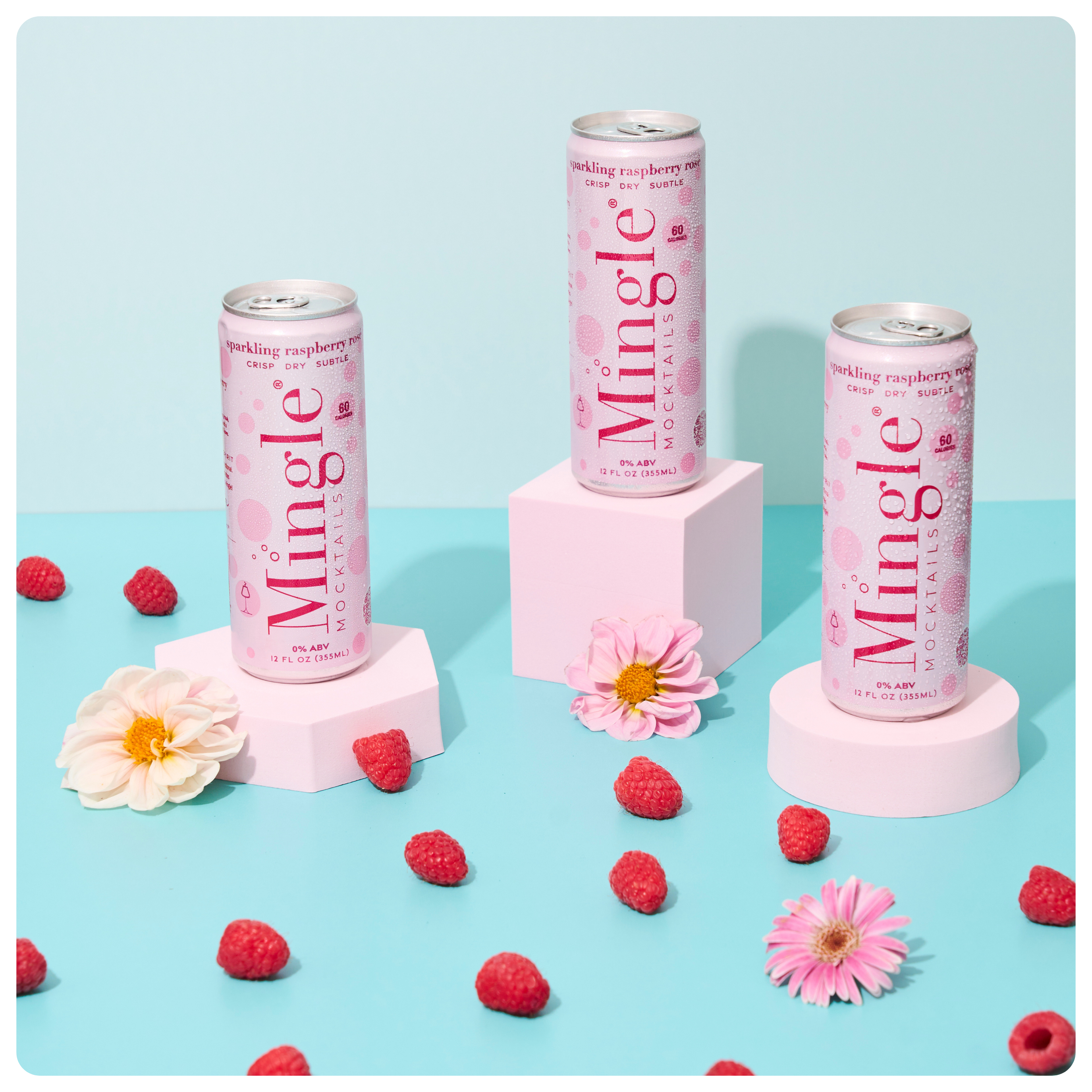 Mingle Mocktails Sparkling Raspberry Rosé Non-Alcoholic Beverage - 24 Pack (6x4 12oz Cans) - Perfect for Parties, Weddings & Sober Celebrations