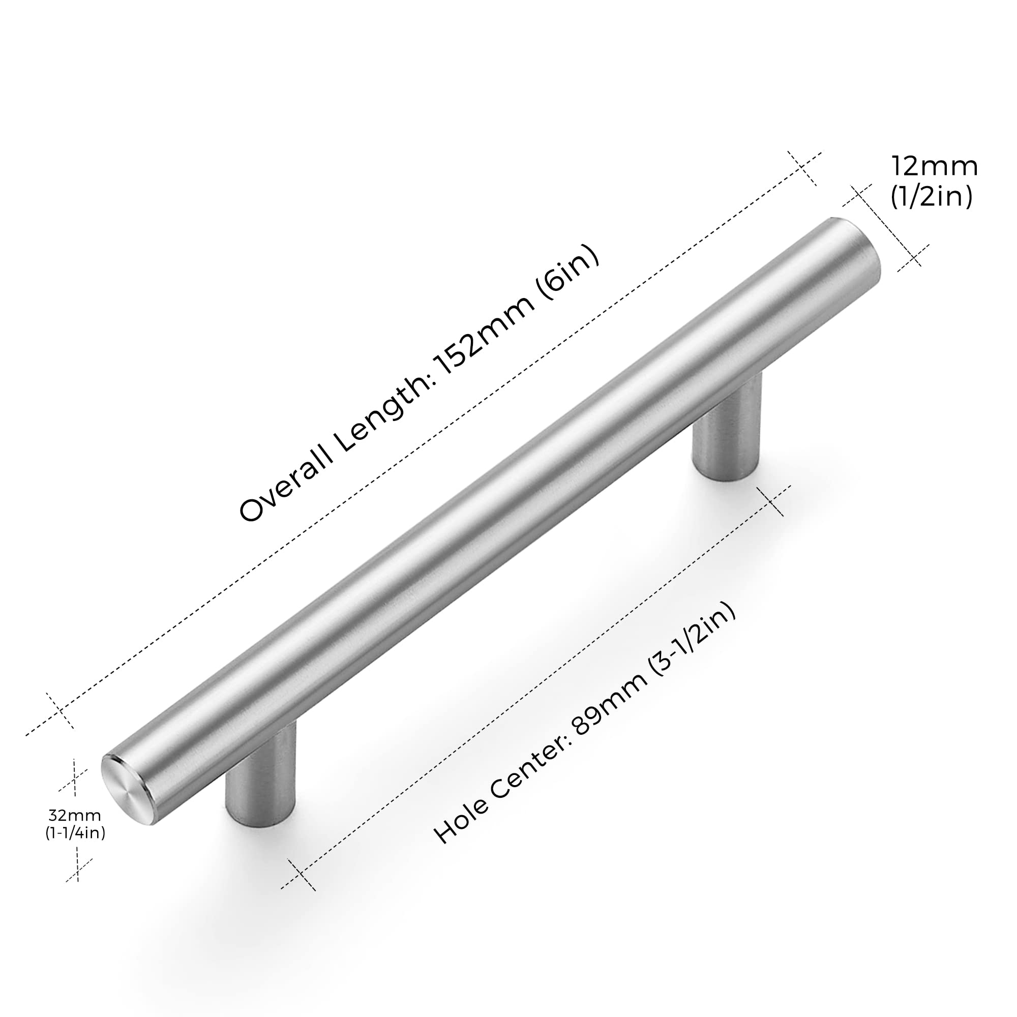 Home Expert 5-Pack 3.5 Inch Brushed Nickel Cabinet Handles - Premium Stainless Steel Drawer Pulls for Kitchen Cabinets, Dressers & Furniture (6 Inch Overall Length) - Perfect for Home Renovation & DIY Projects