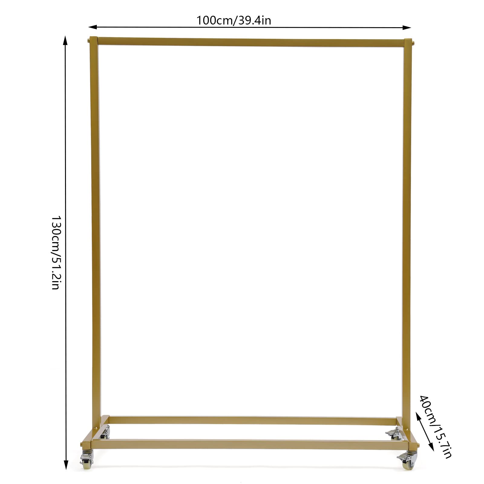 Golden Metal Wrought Iron Clothing Rack with Wheels - Heavy Duty Garment Display Stand for Wedding Dresses, Bridal Gowns & Retail Stores - Perfect for Boutiques, Bridal Shops and Home Closet Organization
