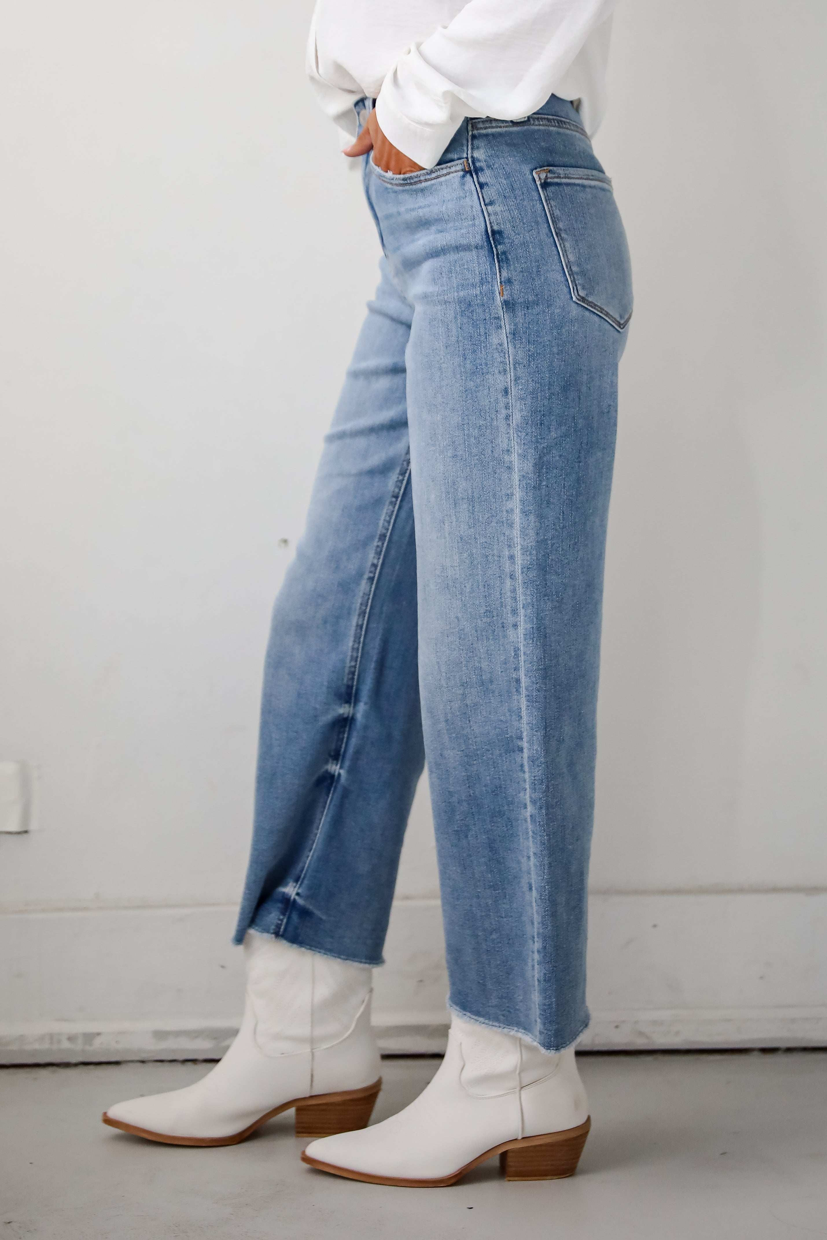 Abigail Medium Wash High Rise Wide Leg Jeans for Women - Comfortable Stretch Denim Pants for Casual Wear & Everyday Outfits
