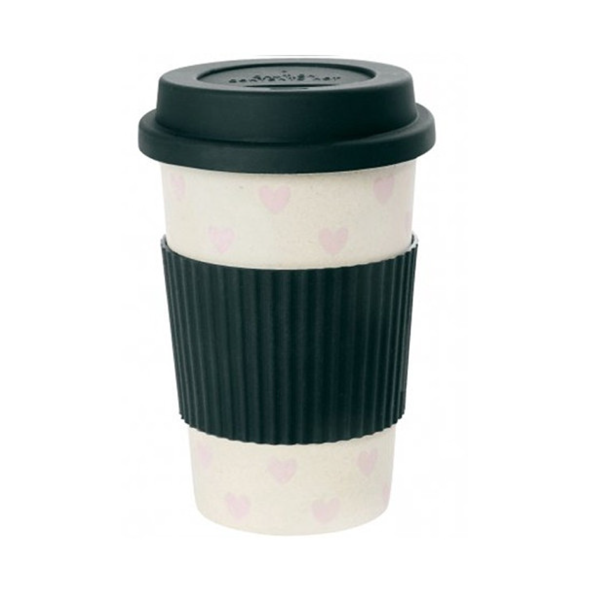 Ms Etoile Bamboo Melamine Travel Mug with Leak-Proof Rubber Lid - Pink Hearts Design - Perfect for Coffee, Tea & Hot Drinks On The Go - Ideal for Commuting, Camping & Office Use