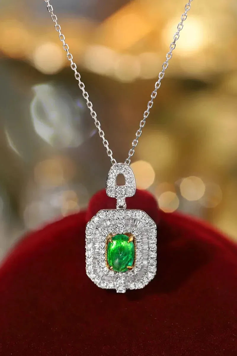 18K White & Yellow Gold Necklace with Real Natural Emerald & Diamond Gemstones | Luxury Women's Jewelry for Parties, Weddings & Special Occasions