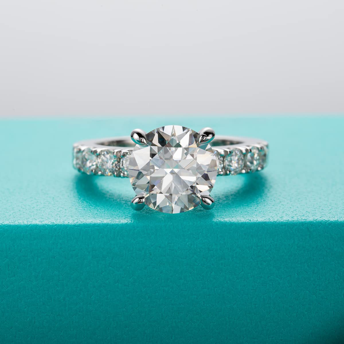AnuClub 4.3cttw D Color Moissanite Engagement Ring - Round/Oval/Asscher Cut 925 Sterling Silver Women's Promise & Anniversary Ring | Elegant Gift Box | Perfect for Proposals, Weddings & Special Occasions