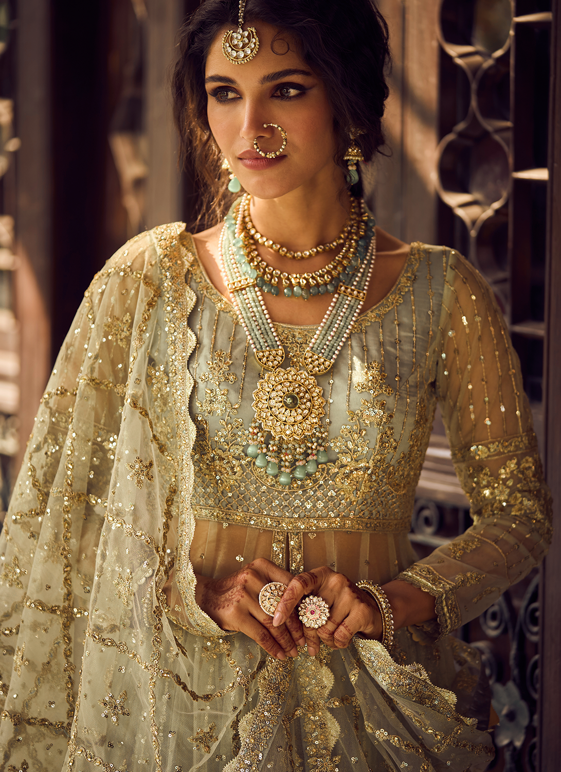 Light Mint Embroidered Anarkali Style Lehenga Choli - Elegant Indian Bridal Wear for Weddings & Festive Occasions