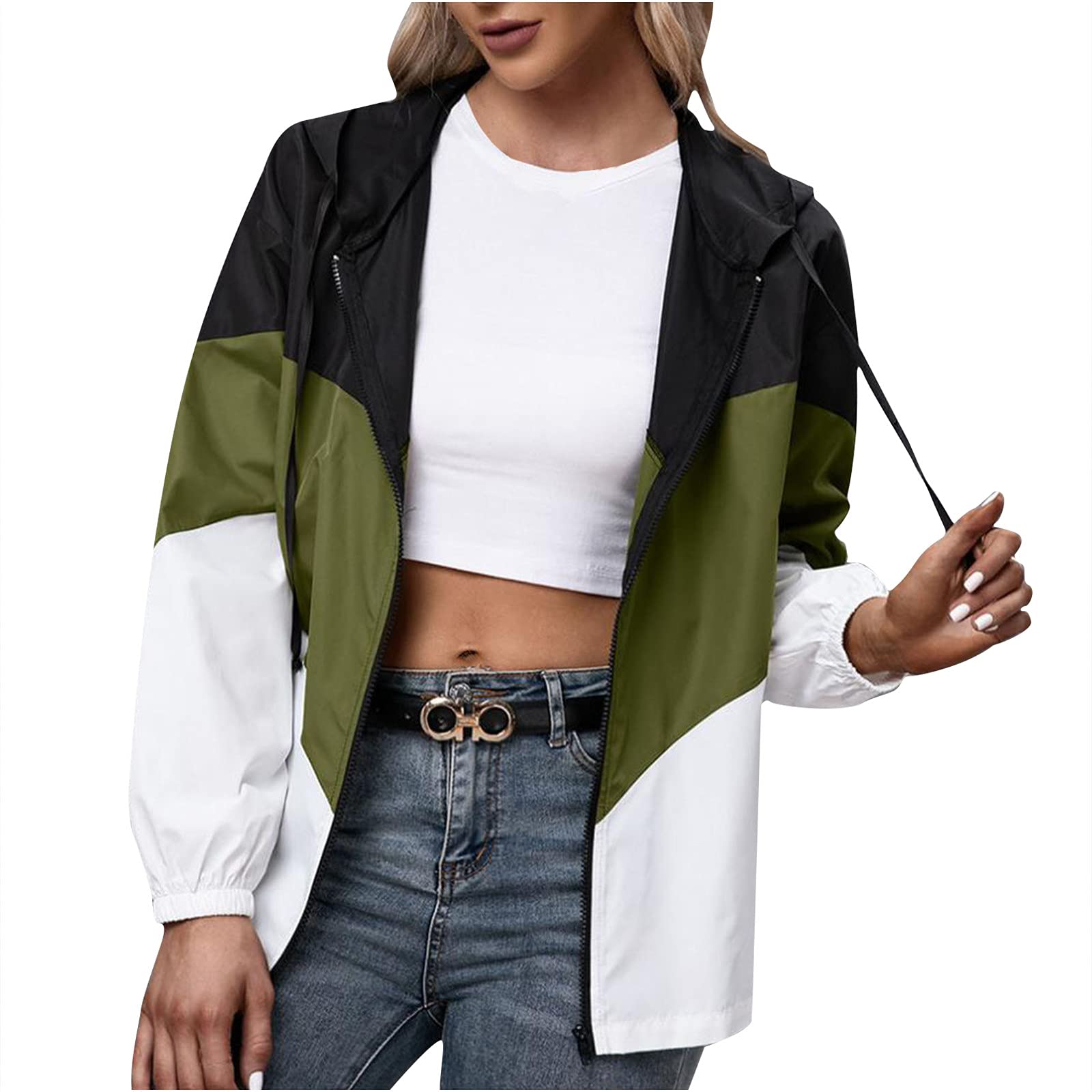 Waterproof Sunscreen Jacket for Women - Outdoor Sportswear Hoodie with Zip Up & Color Block Design - Perfect for Hiking, Running & Rainy Day Activities