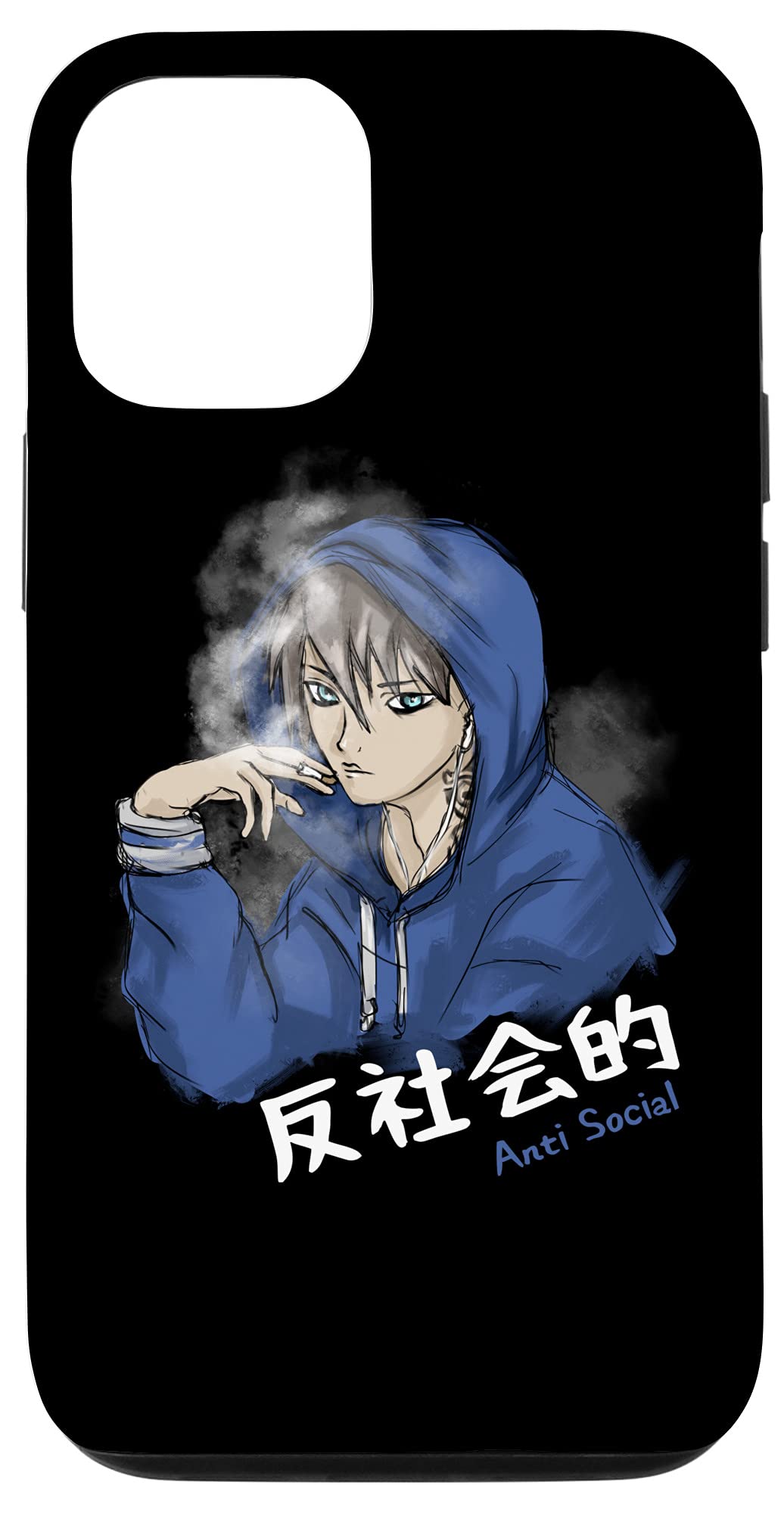 Japanese Vaporwave Anime T-Shirt for iPhone 12/12 Pro - Anti-Social Smoking Anime Phone Case - Perfect for Anime Fans, Cosplay, and Streetwear Fashion