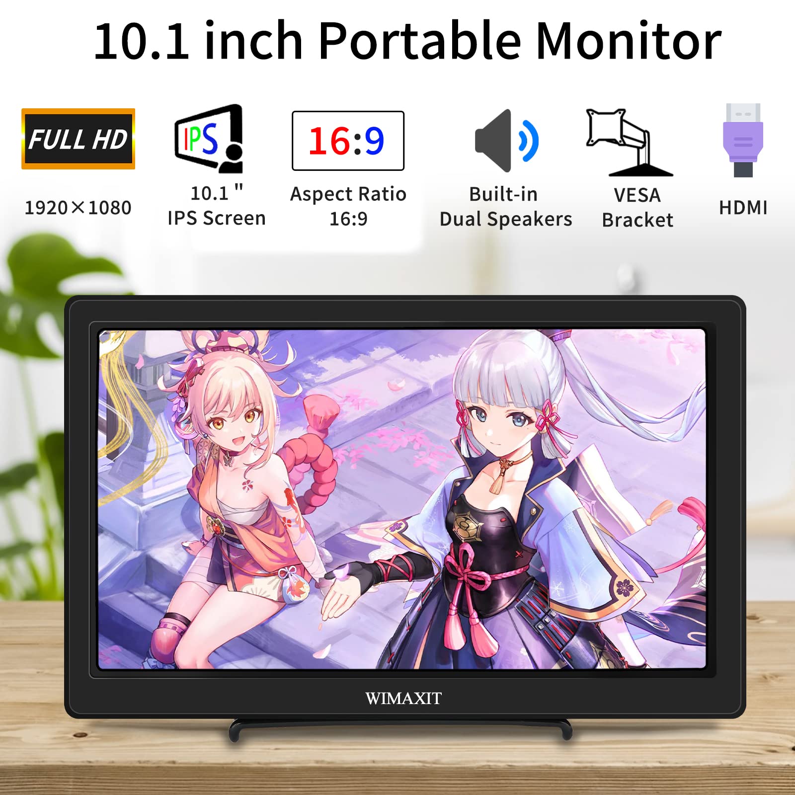 WIMAXIT 10.1 Inch Portable Monitor - Full HD 1920x1080 IPS Screen with HDMI & VGA Ports - Ultra Slim External Display for Laptop, PC, Gaming Console, CCTV Surveillance & Camera Monitoring - Perfect for Work, Travel & Mobile Entertainment
