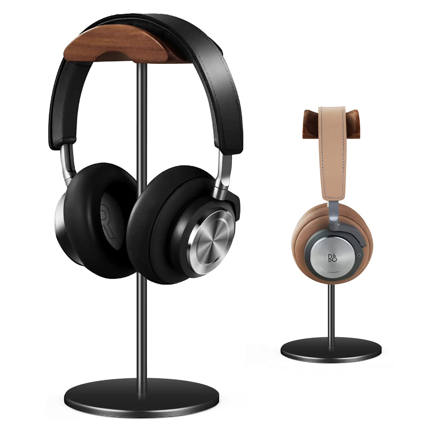 Premium Aluminum & Wood Gaming Headphone Stand with Heavy Base - Durable On-Ear Headset Holder for Gamers & Audiophiles - Perfect for Home Office, Gaming Setup & Studio Organization (Black)