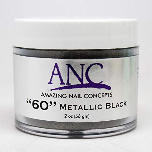 ANC DIP Powder Metallic Black #60 - 2oz Nail Art Kit for Professional & DIY Manicures | Perfect for Salon, Home Use & Nail Extensions