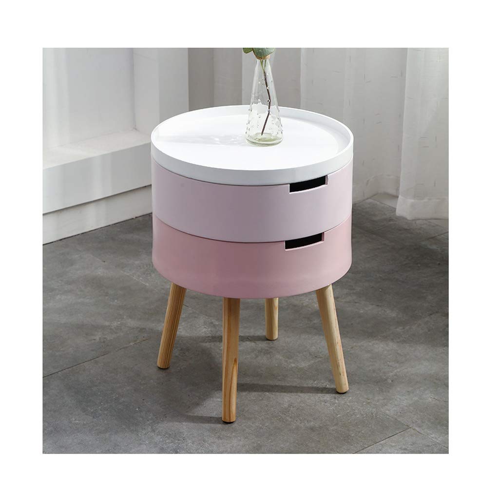 LICHUAN Minimalist Round 2-Tier Side Table - Nordic Style Nightstand for Bedroom, Living Room | Bedside Cabinet with Storage | Easy Assembly End Table (Pink) - Perfect for Small Spaces & Modern Home Decor