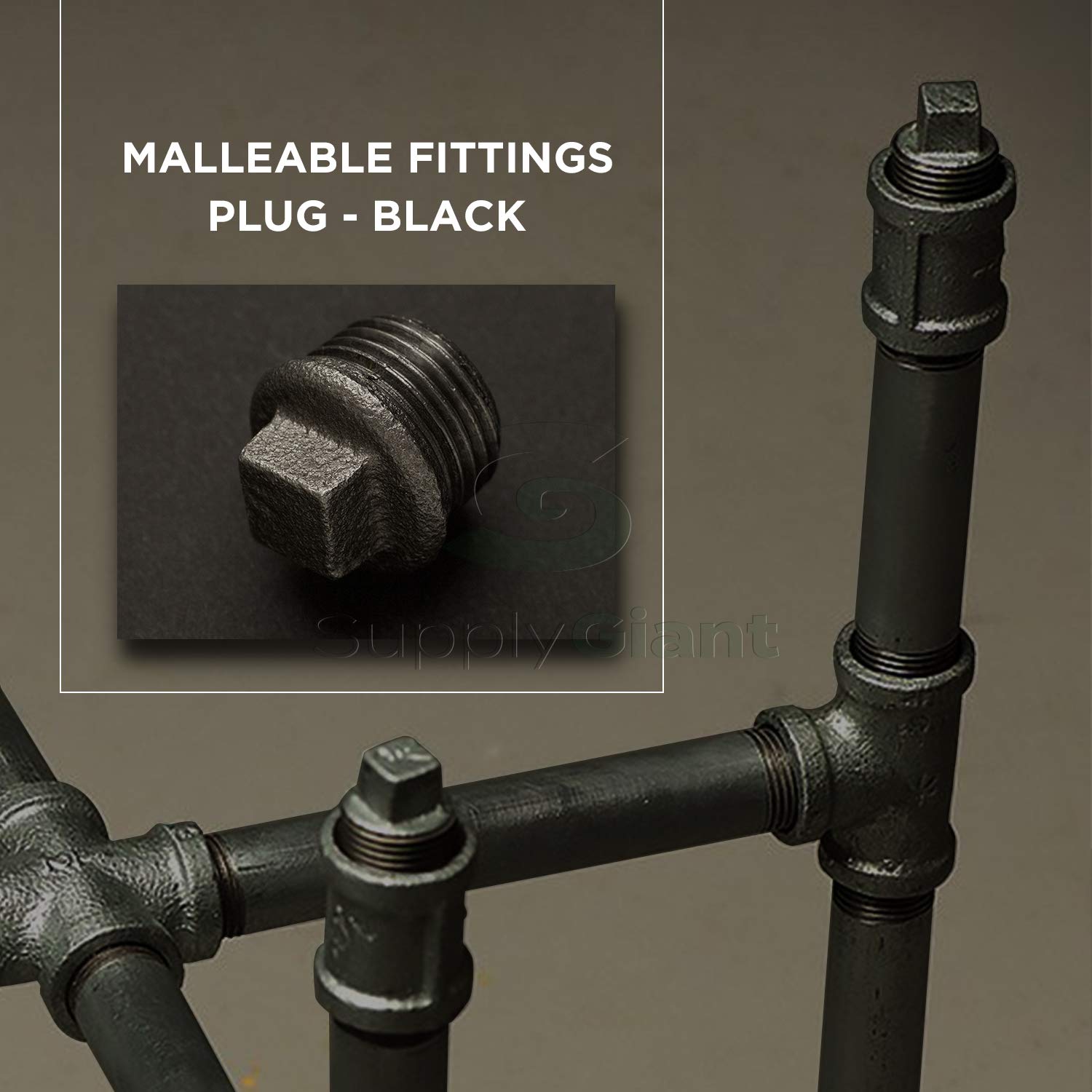 CNQM3000 Black Malleable Iron Plug with Square Head, 1