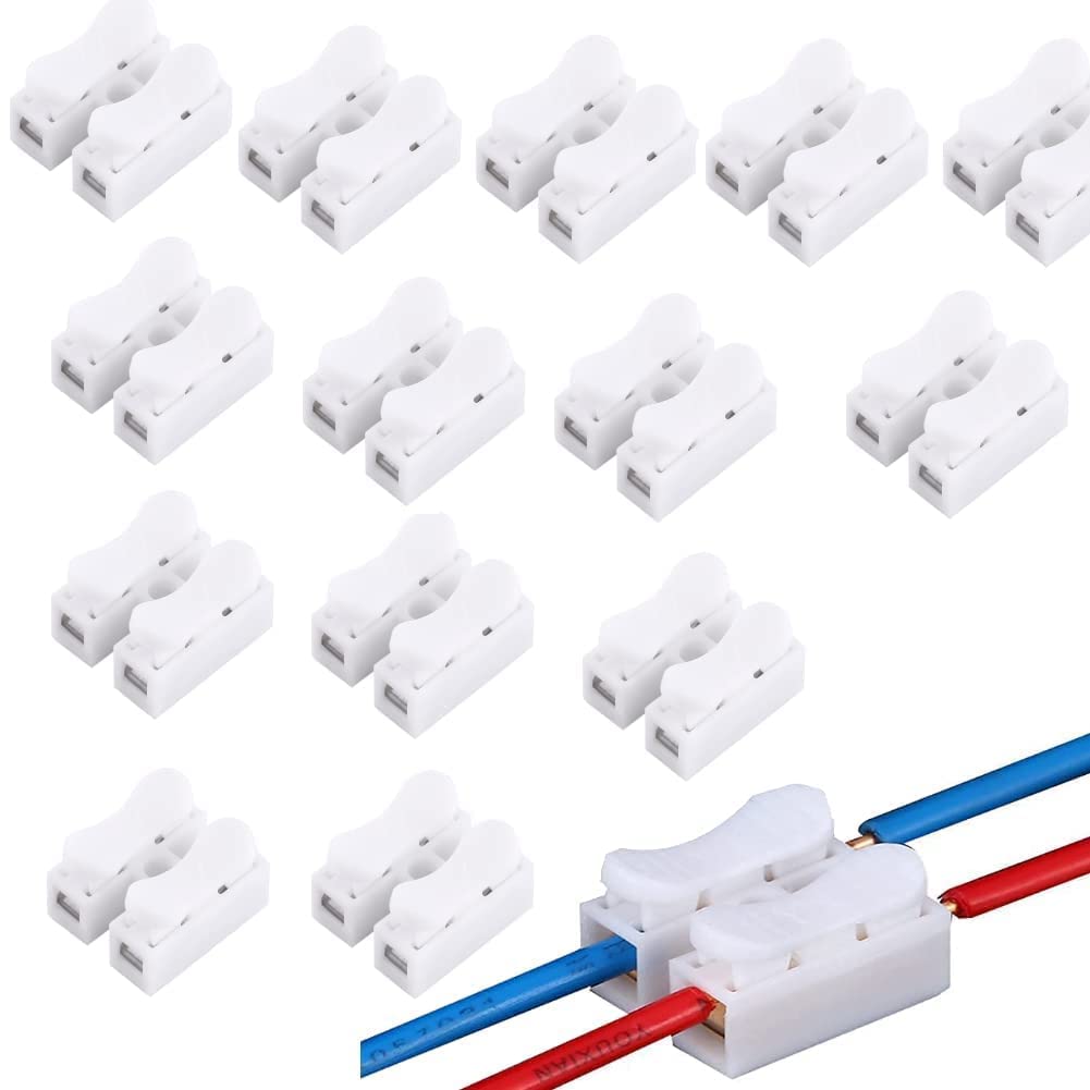 100Pcs Quick Connect Wire Connectors - Spring Clips Terminal Block, 2P CH-2 Push Type Cable Clamps for Secure Wiring Connections | Ideal for Automotive, Home Electrical & DIY Projects