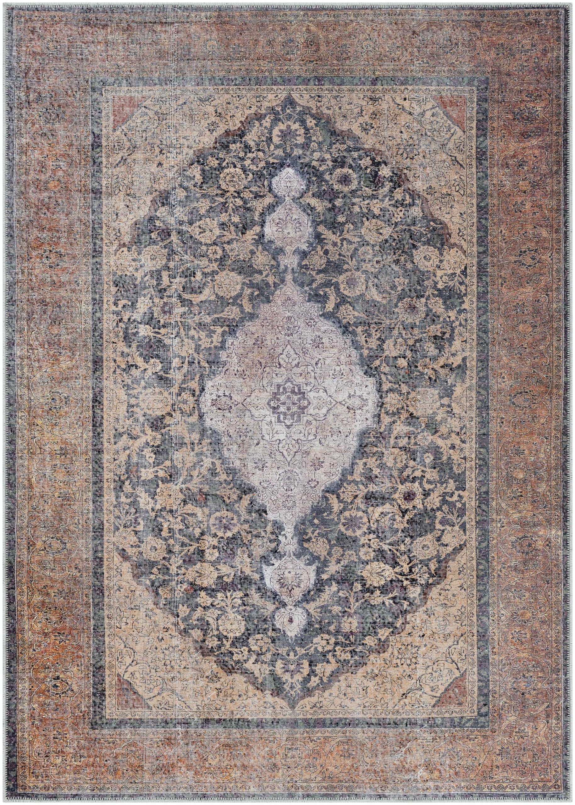 Mark&Day Washable Area Rug 6x9 Feet - Traditional Olterterp Design in Red Brown - Machine Washable Carpet for Living Room, Bedroom, Kitchen - Perfect for High Traffic Areas & Cozy Home Decor (6'7