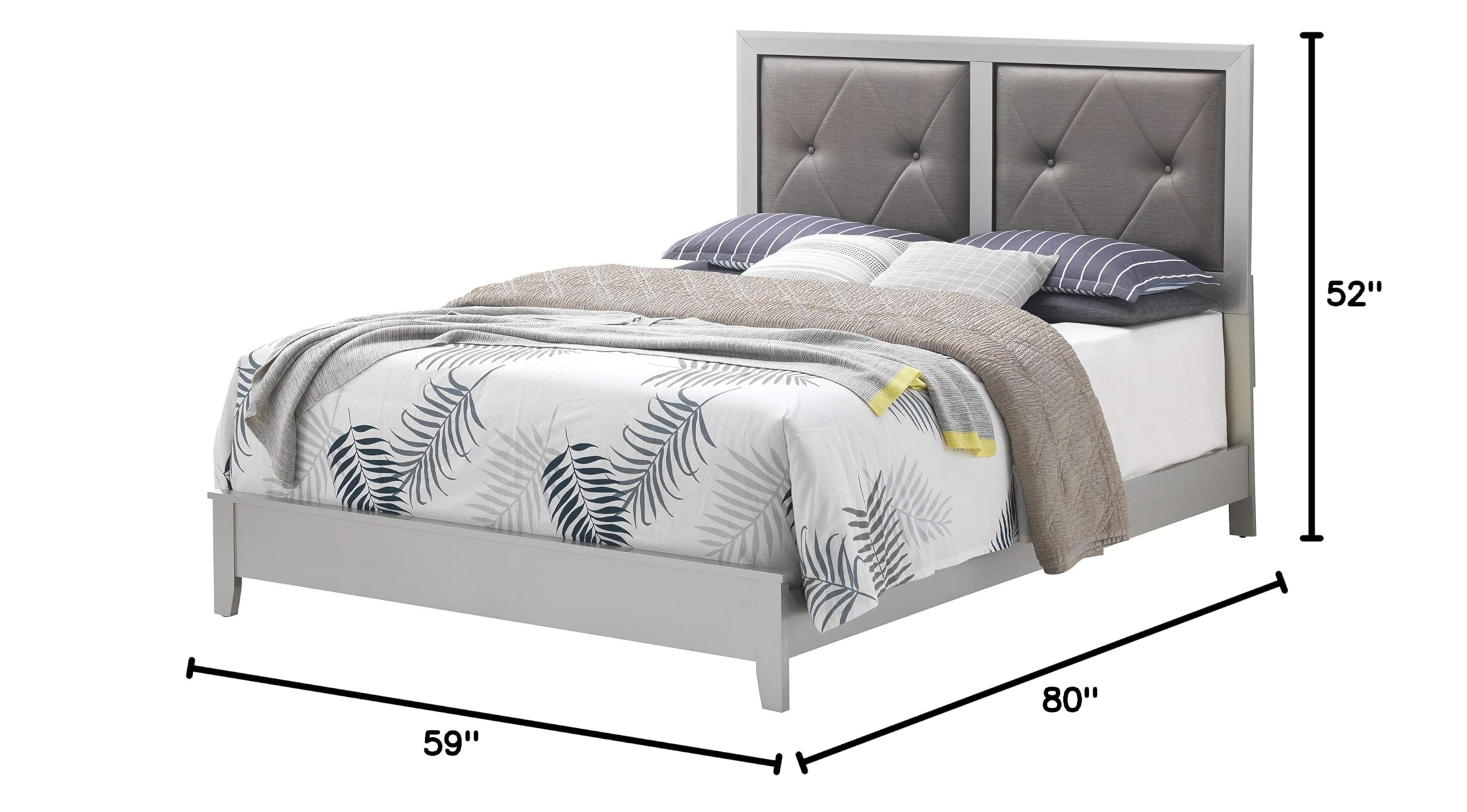 Glory Furniture Primo Full Panel Bed in Silver Champagne - Modern Platform Bed Frame with Upholstered Headboard - Perfect for Master Bedroom & Guest Room Decor