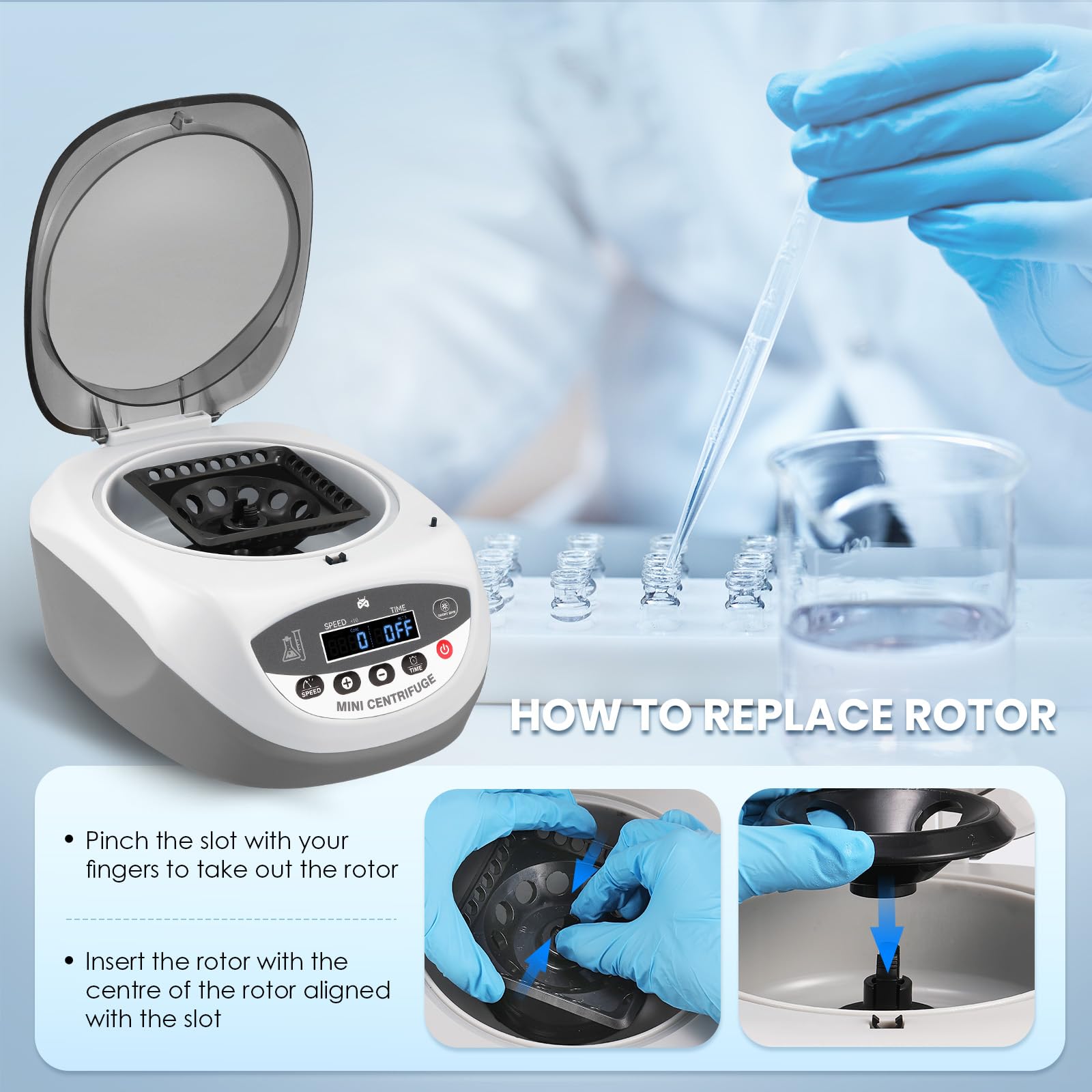 Mxmoonant Mini Centrifuge Machine 12000RPM - High Speed Lab Benchtop PCR Centrifuge for 0.2/0.5/1.5/2/5ml Tubes - Compact Electric Desktop Centrifuge for DNA/RNA Sample Preparation in Laboratories & Research Facilities