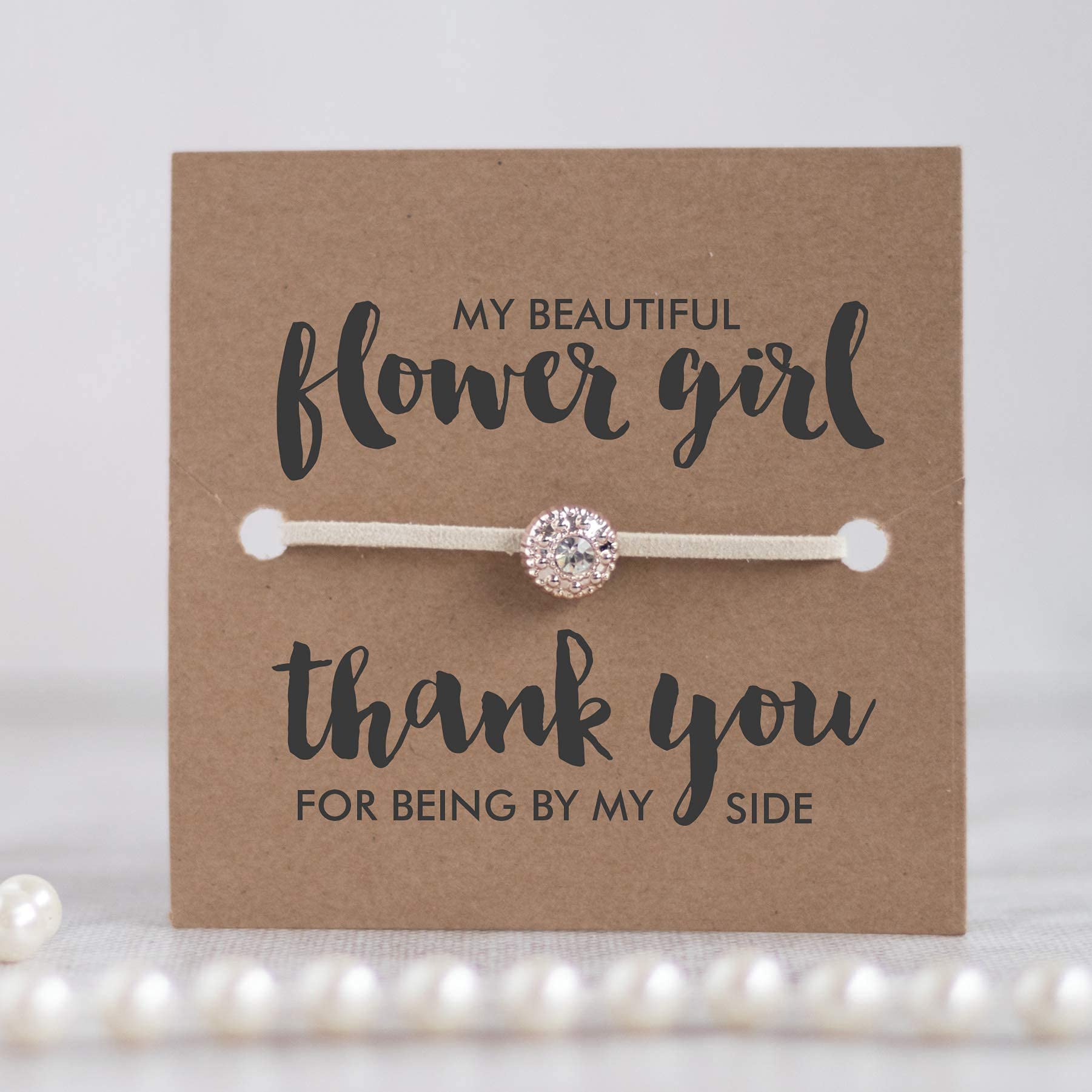 Flower Girl Bracelet Gift Set - Ivory with Thank You Card for Weddings